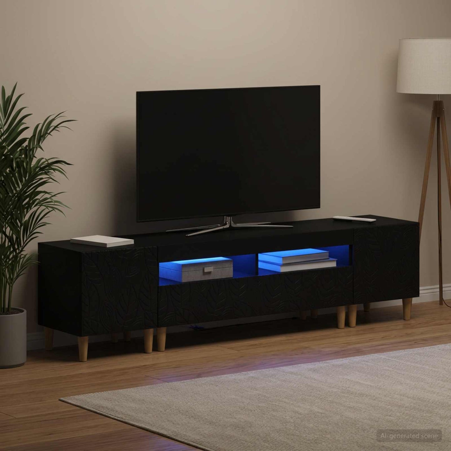 5-teiliges LED TV Schrank Schwarz Holzwerkstoff
