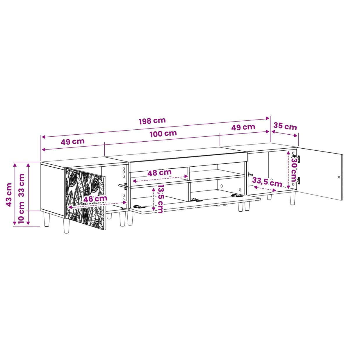 3-teiliges LED TV Regal DELFT Schwarz Holzwerkstoff