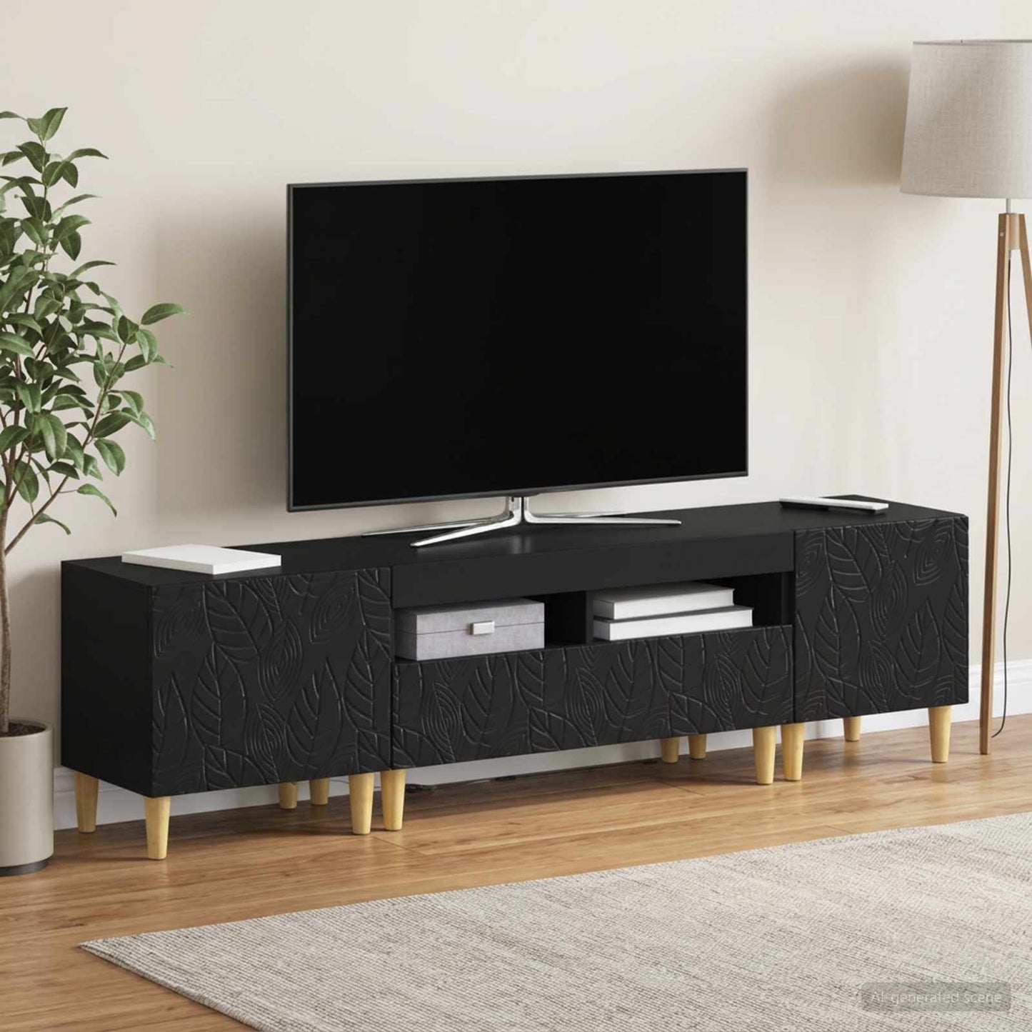 5-teiliges LED TV Schrank Schwarz Holzwerkstoff