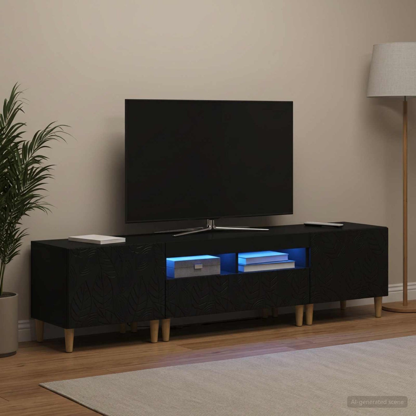 5-teiliges LED TV Schrank Schwarz Holzwerkstoff