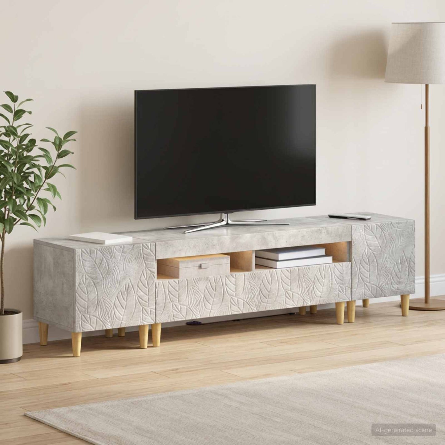 5-teiliges LED TV Schrank Betongrau Holzwerkstoff