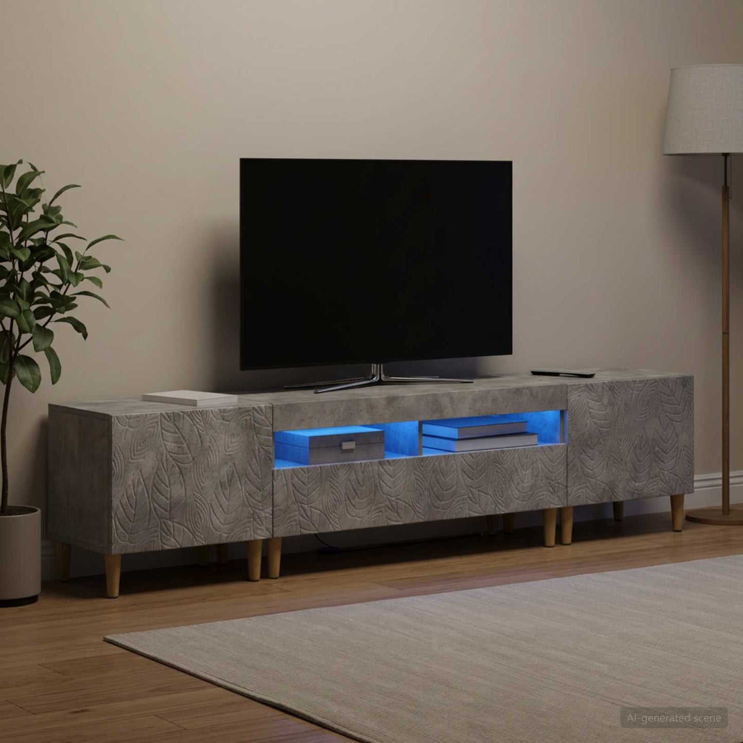 5-teiliges LED TV Schrank Betongrau Holzwerkstoff