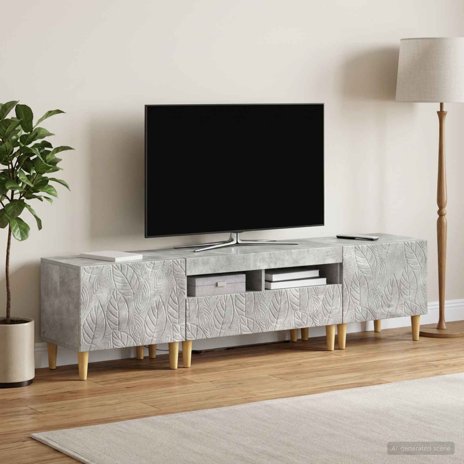 5-teiliges LED TV Schrank Betongrau Holzwerkstoff