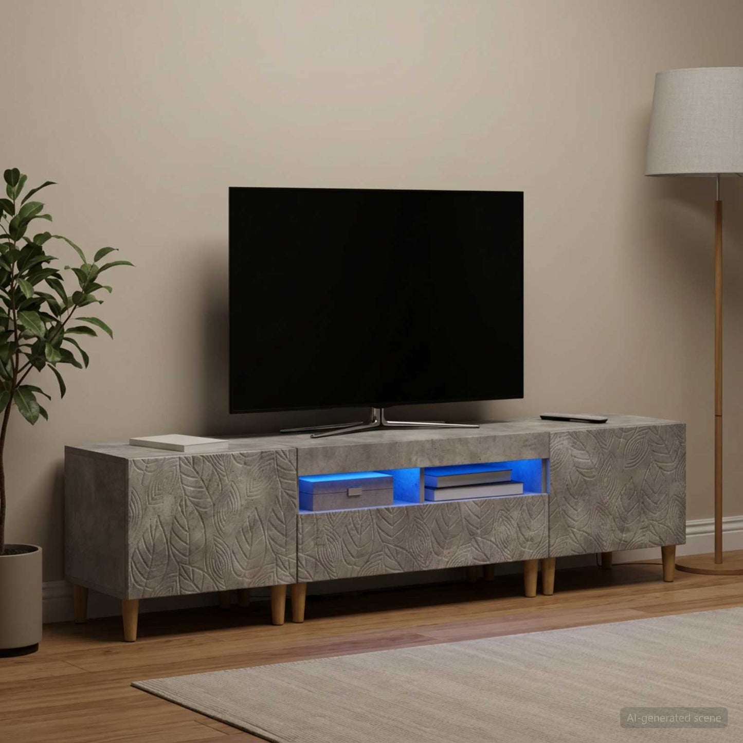 5-teiliges LED TV Schrank Betongrau Holzwerkstoff