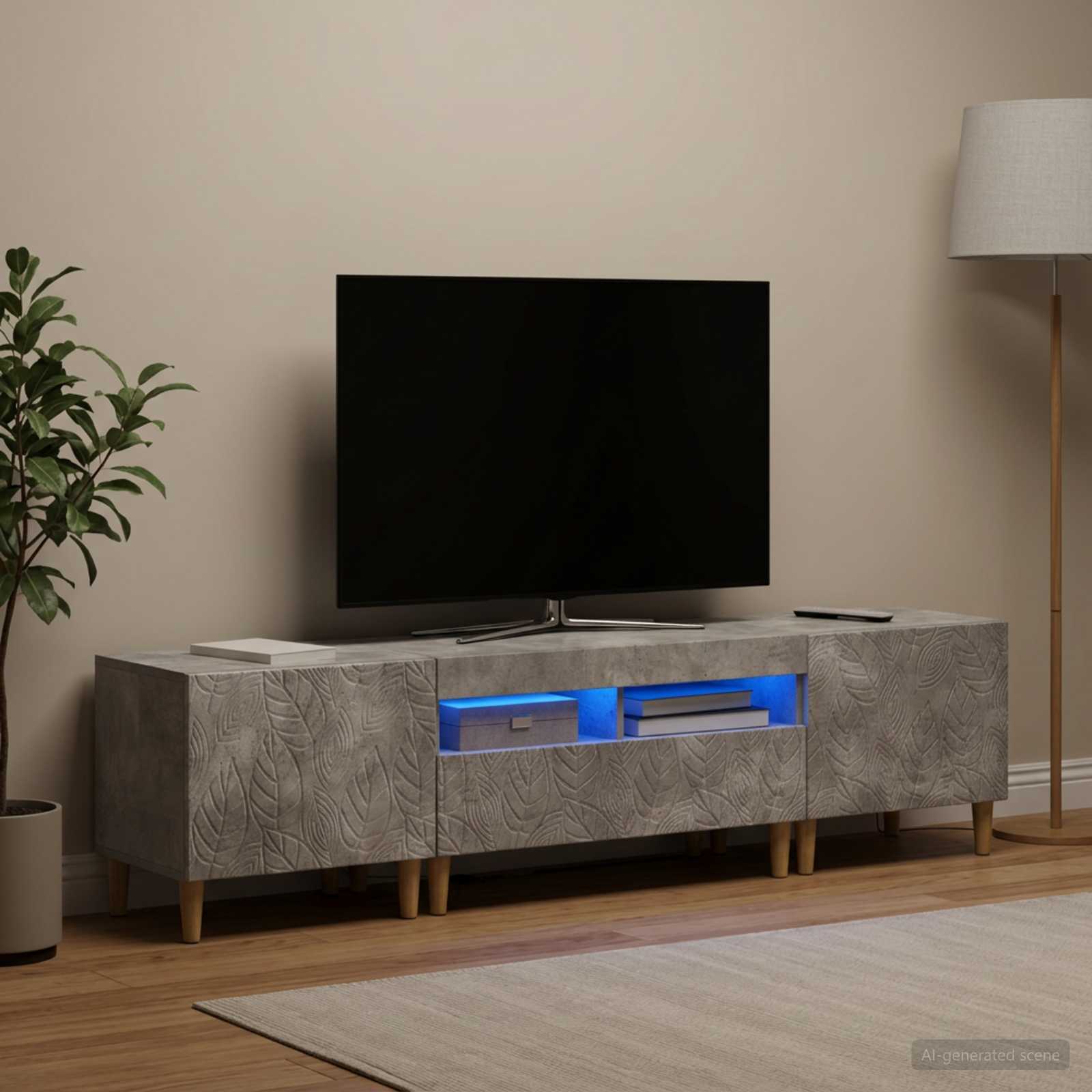 5-teiliges LED TV Schrank Betongrau Holzwerkstoff