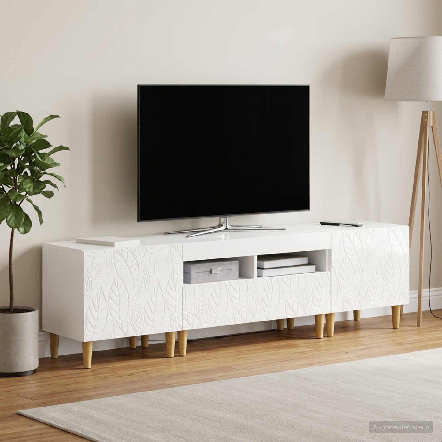 5-teiliges LED TV Schrank Hochglanz Weiß Holzwerkstoff