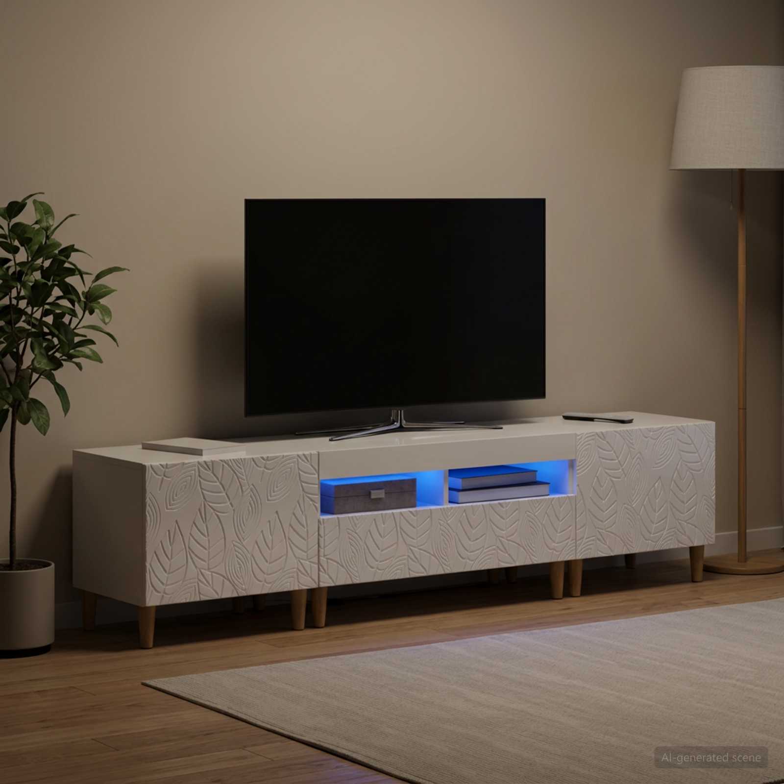 5-teiliges LED TV Schrank Hochglanz Weiß Holzwerkstoff