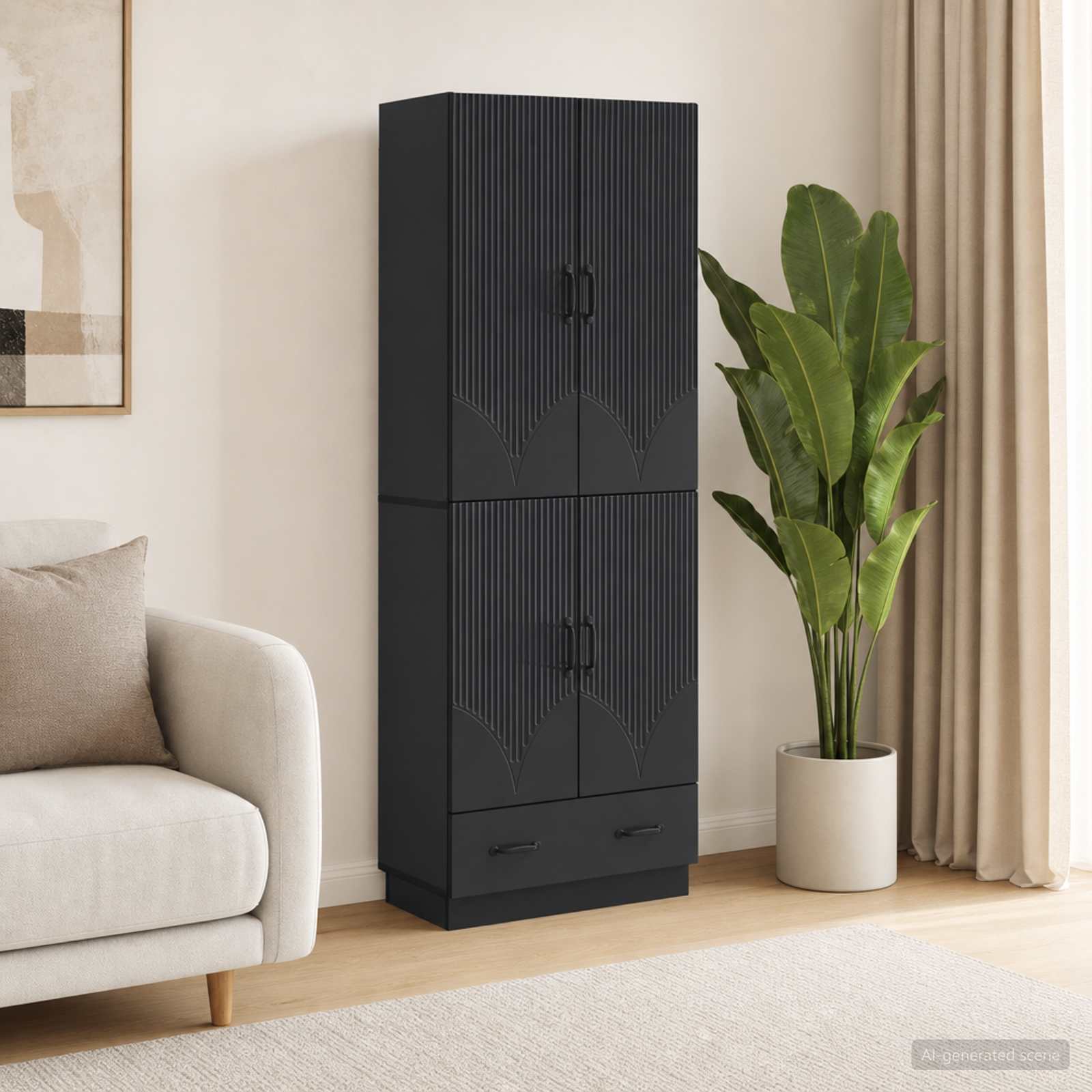 Schrankset 2 pcs Schwarz Holzwerkstoff