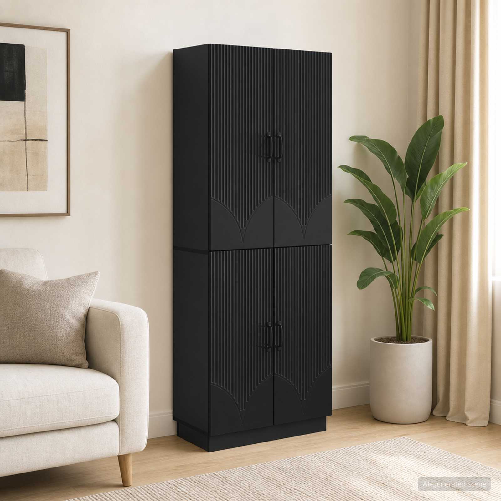 Schrankset 2 pcs Schwarz Holzwerkstoff