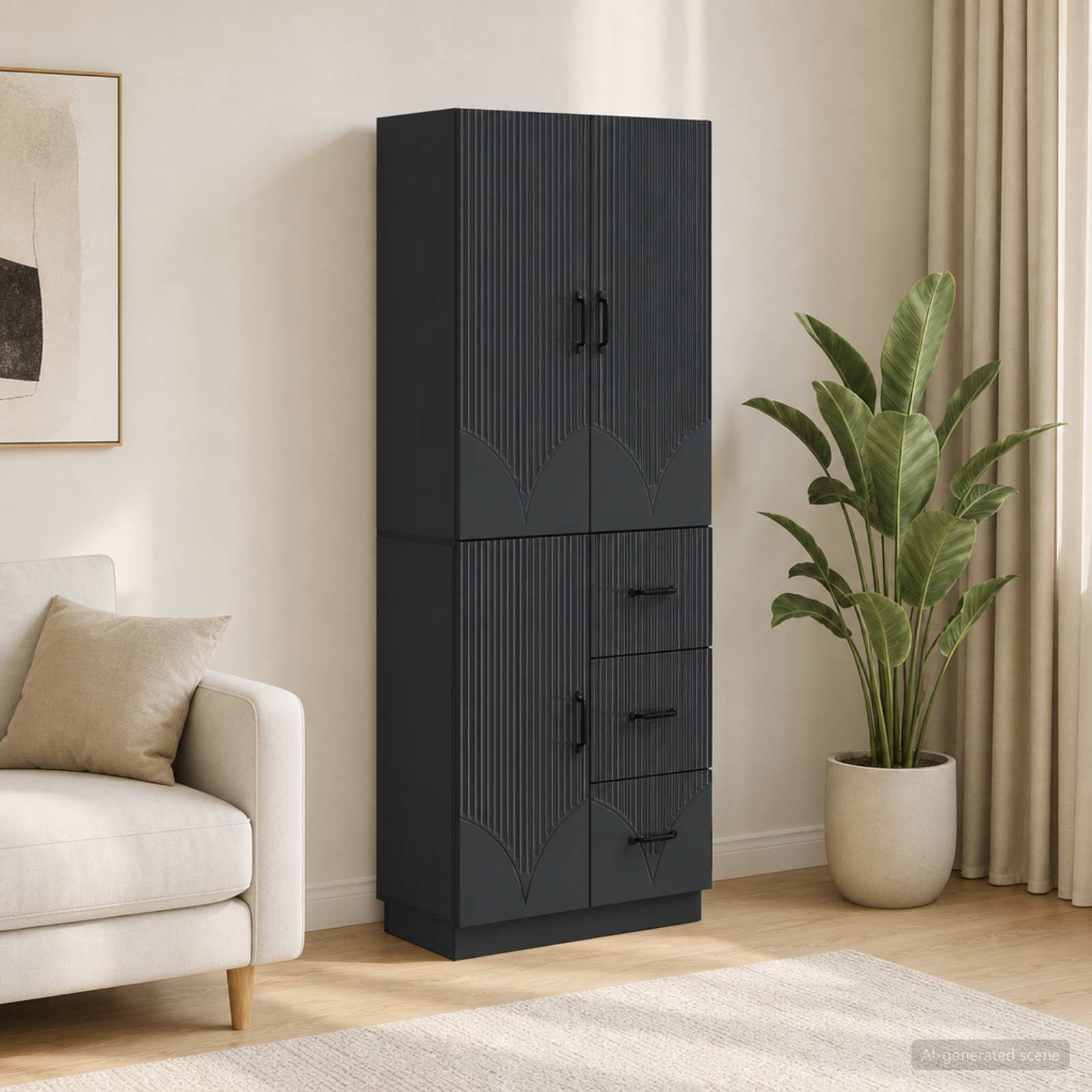 Schrankset 2 pcs Schwarz Holzwerkstoff