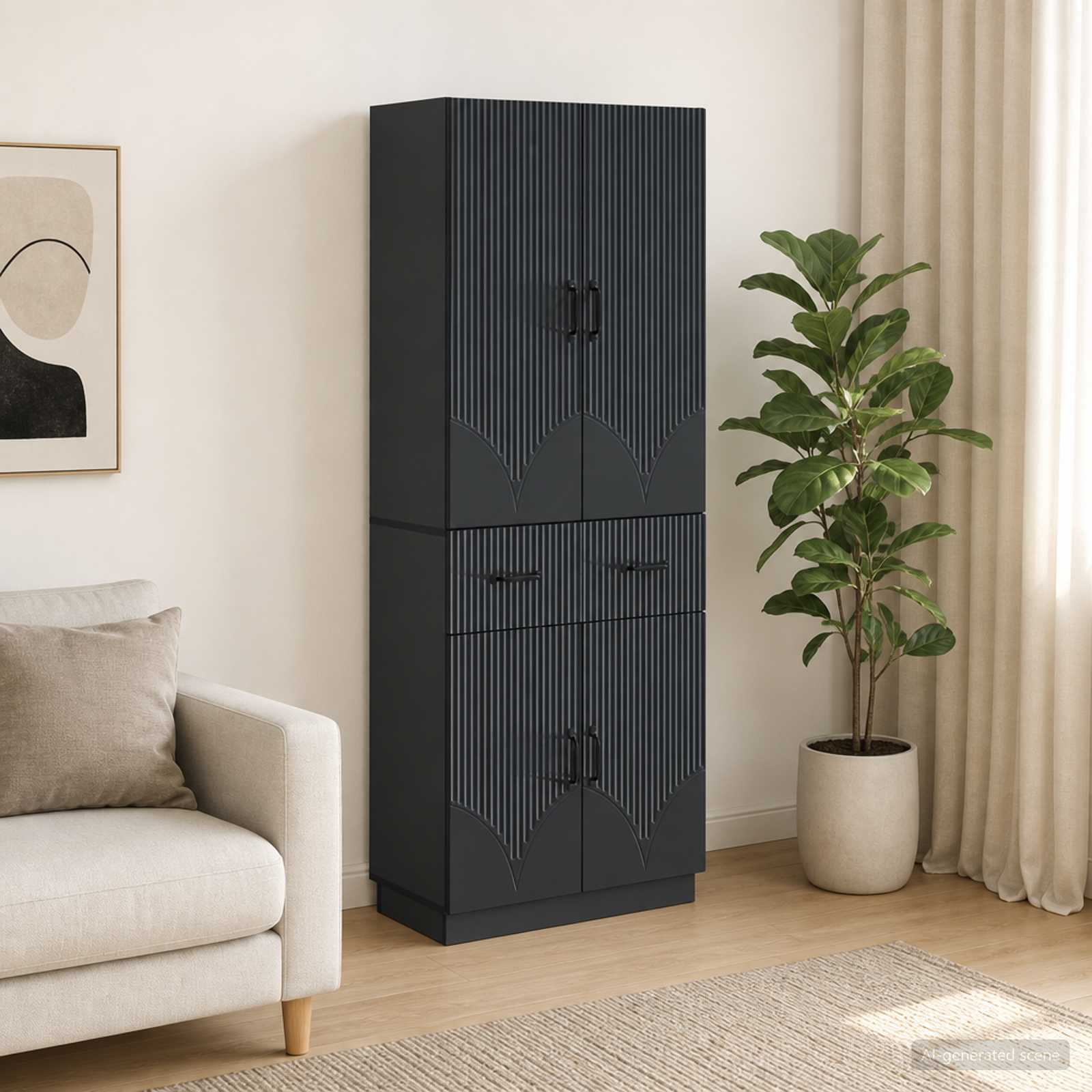 Schrankset 2 pcs Schwarz Holzwerkstoff