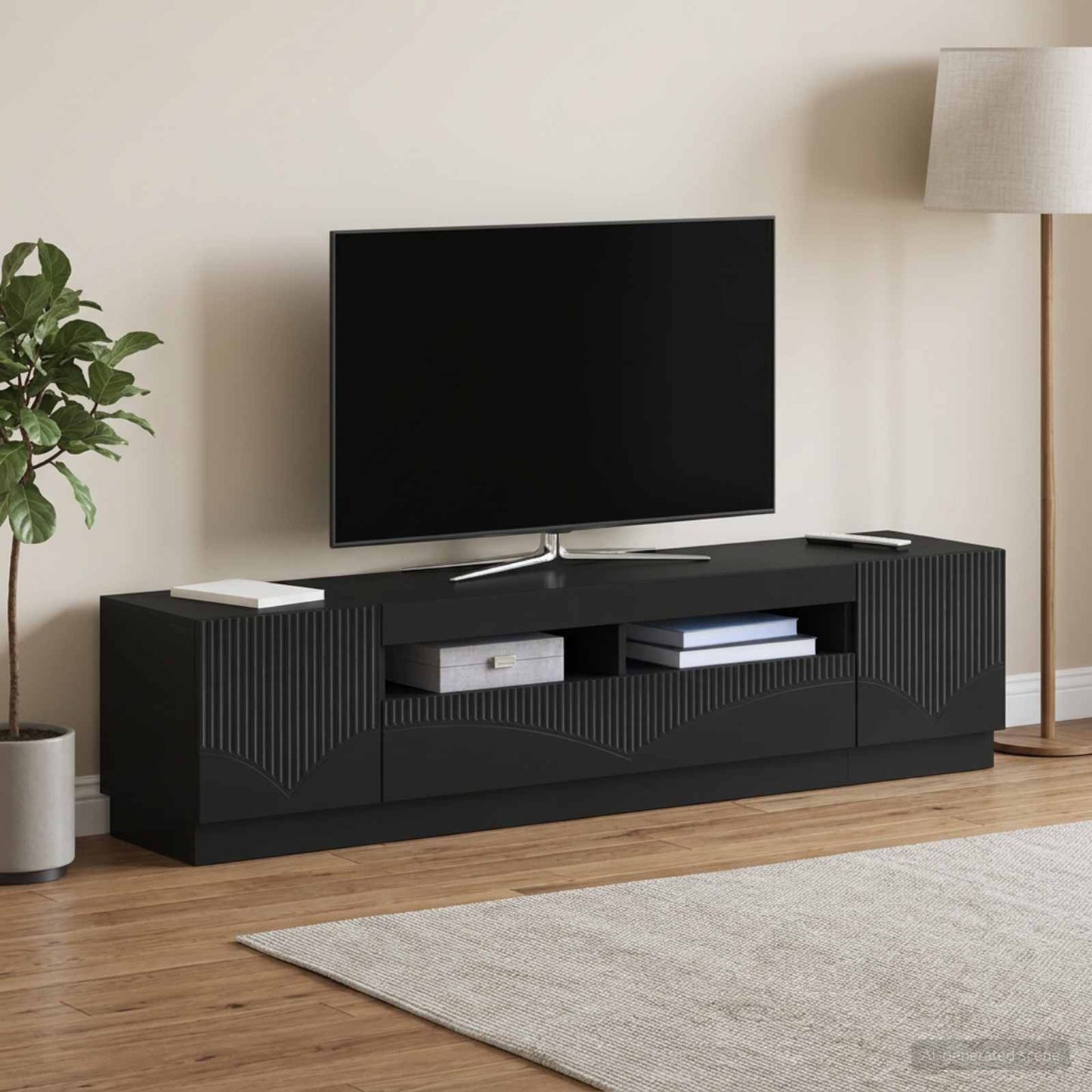 5-teiliges LED TV Schrank Schwarz Holzwerkstoff