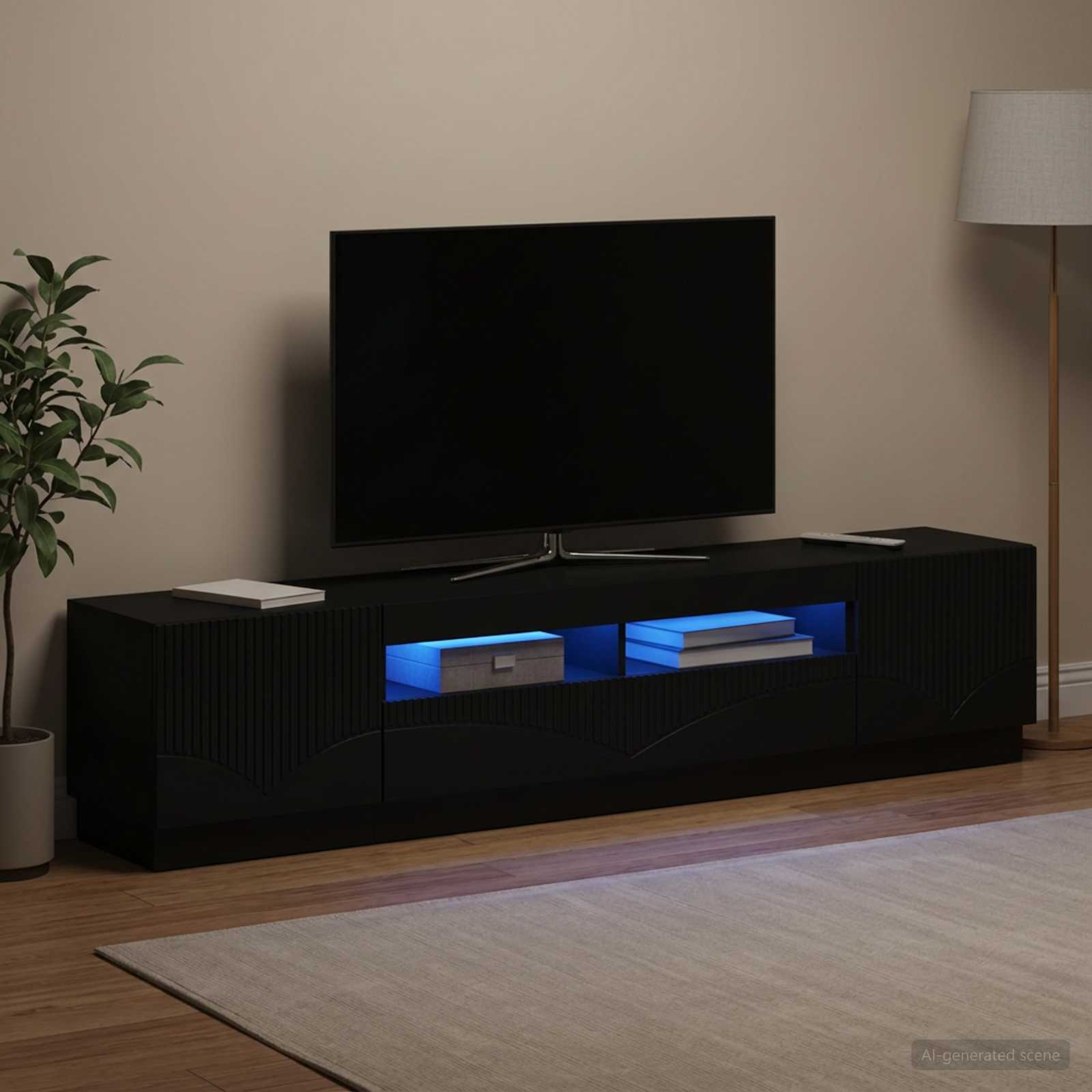 5-teiliges LED TV Schrank Schwarz Holzwerkstoff