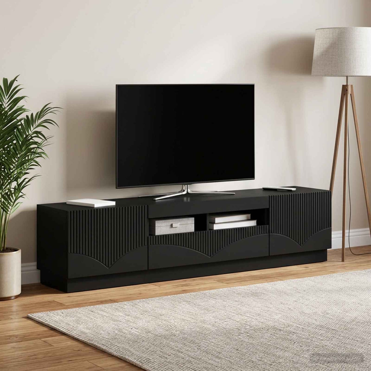 5-teiliges LED TV Schrank Schwarz Holzwerkstoff