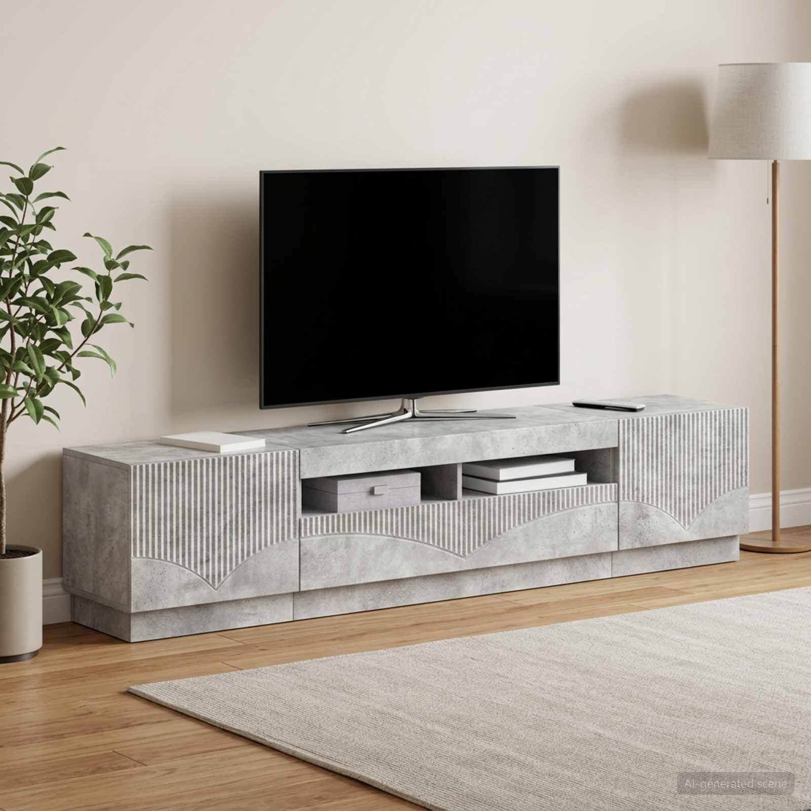 5-teiliges LED TV Schrank Betongrau Holzwerkstoff