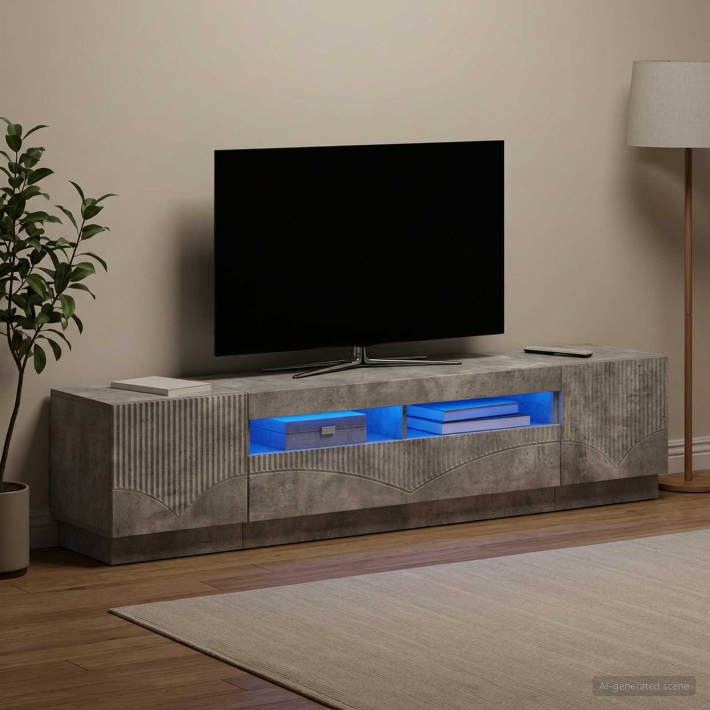5-teiliges LED TV Schrank Betongrau Holzwerkstoff