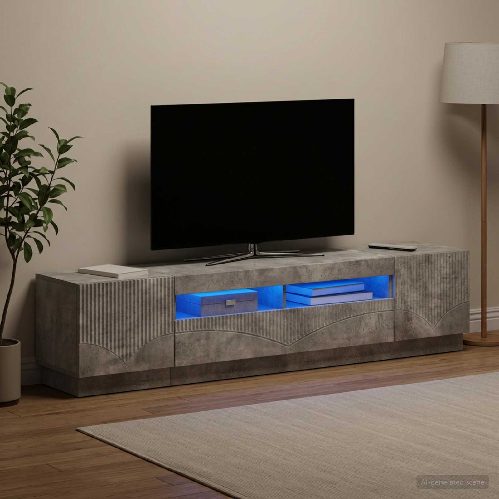5-teiliges LED TV Schrank Betongrau Holzwerkstoff