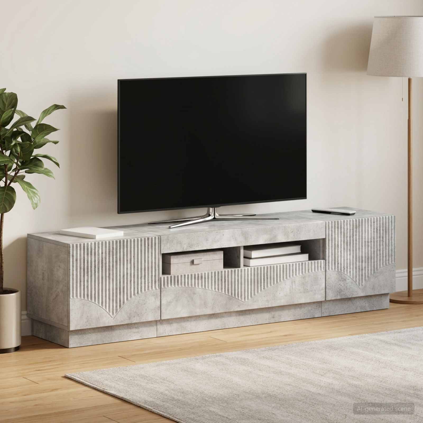 5-teiliges LED TV Schrank Betongrau Holzwerkstoff