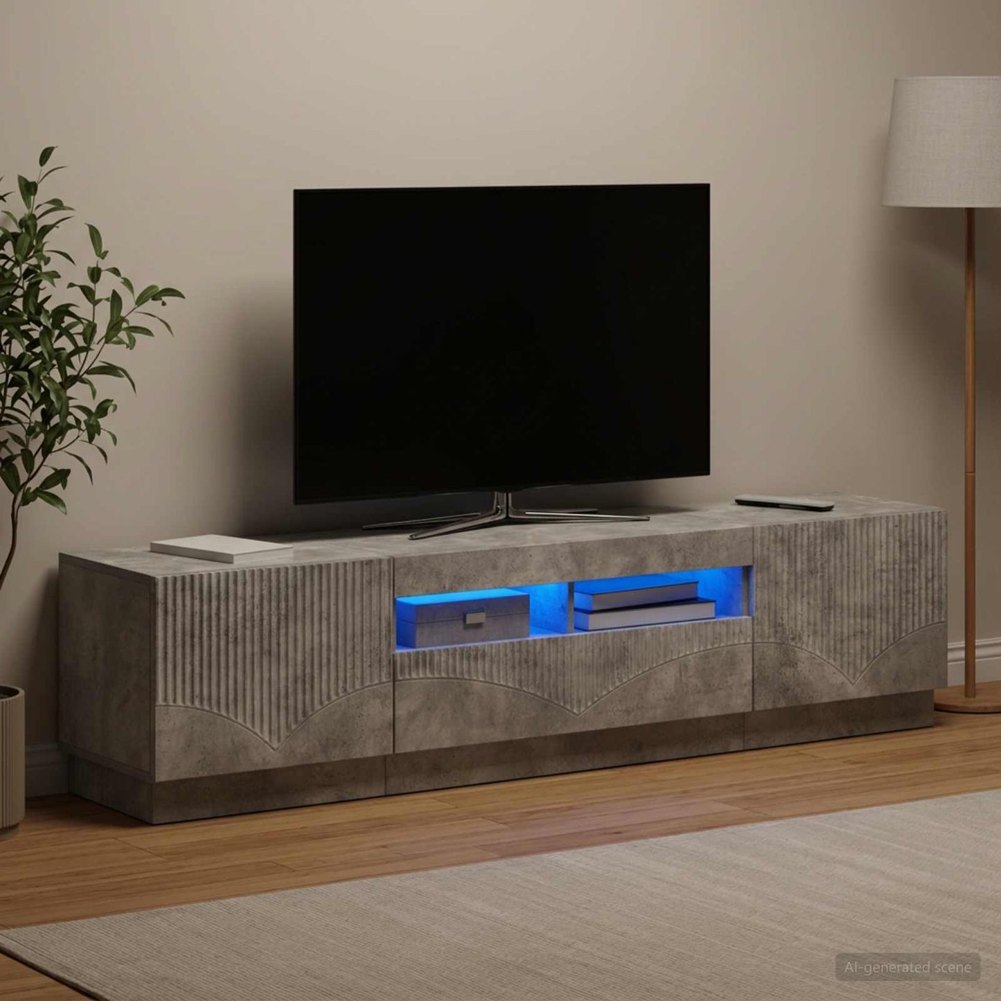 5-teiliges LED TV Schrank Betongrau Holzwerkstoff