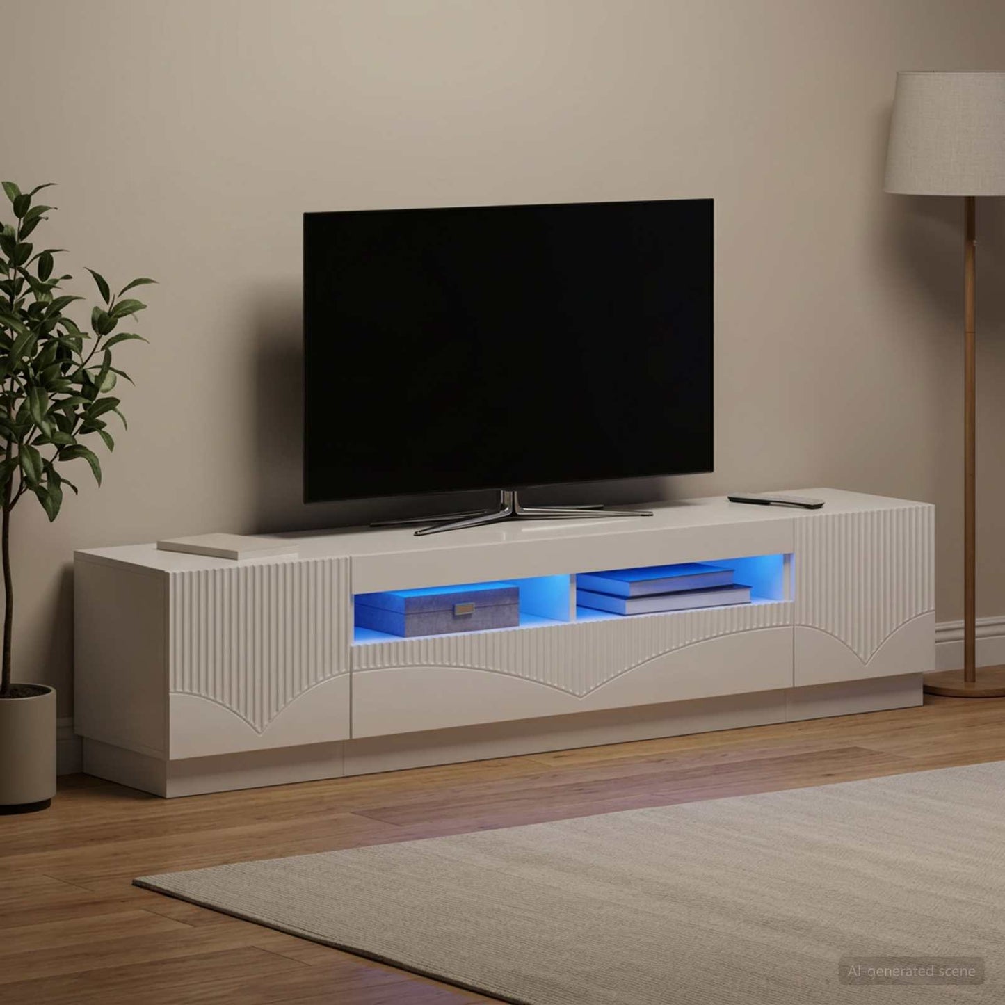 5-teiliges LED TV Schrank Hochglanz Weiß Holzwerkstoff