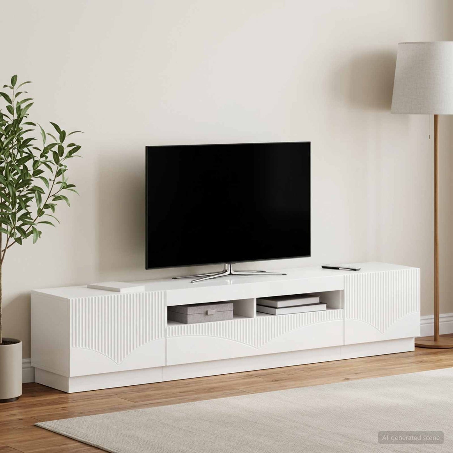 5-teiliges LED TV Schrank Hochglanz Weiß Holzwerkstoff
