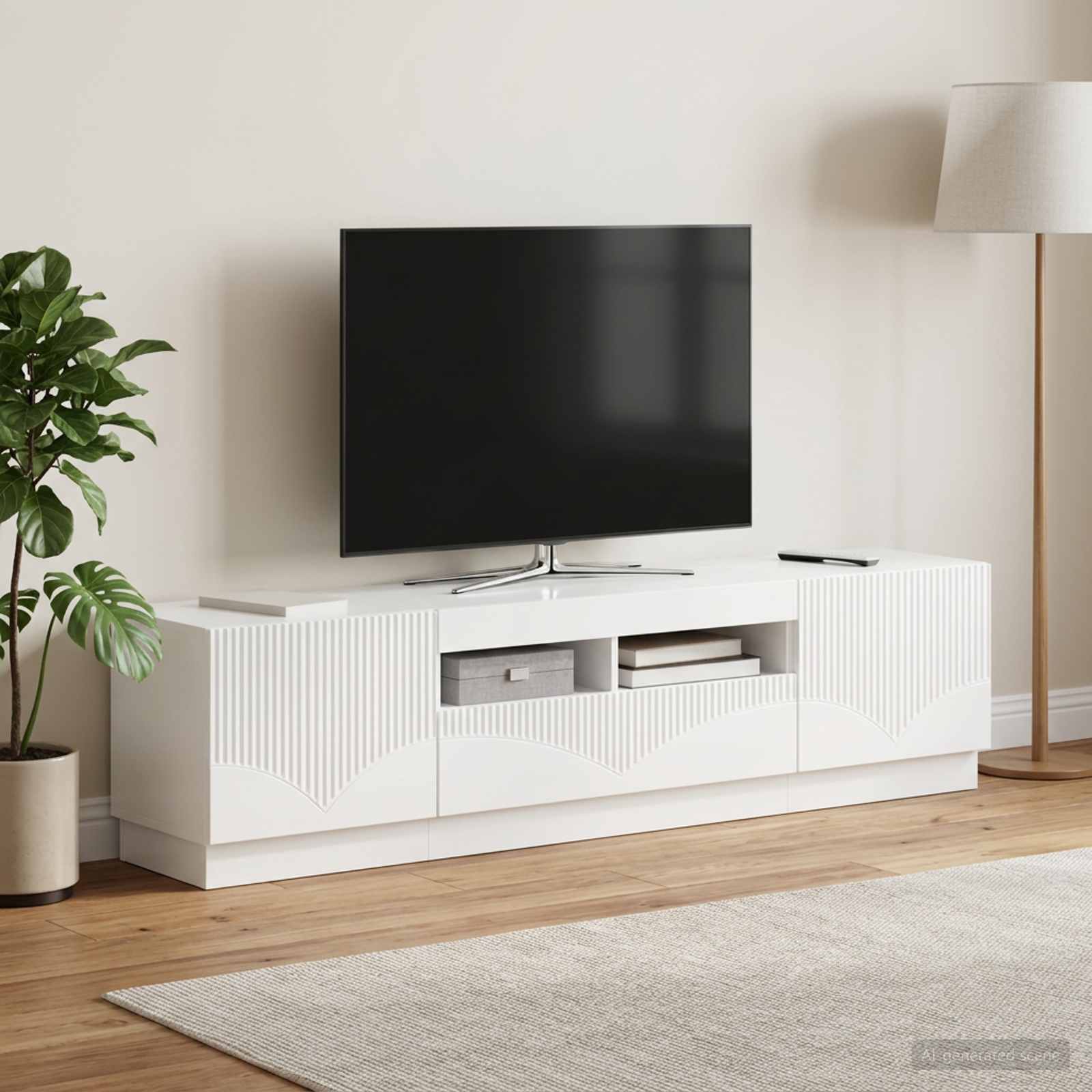 5-teiliges LED TV Schrank Hochglanz Weiß Holzwerkstoff