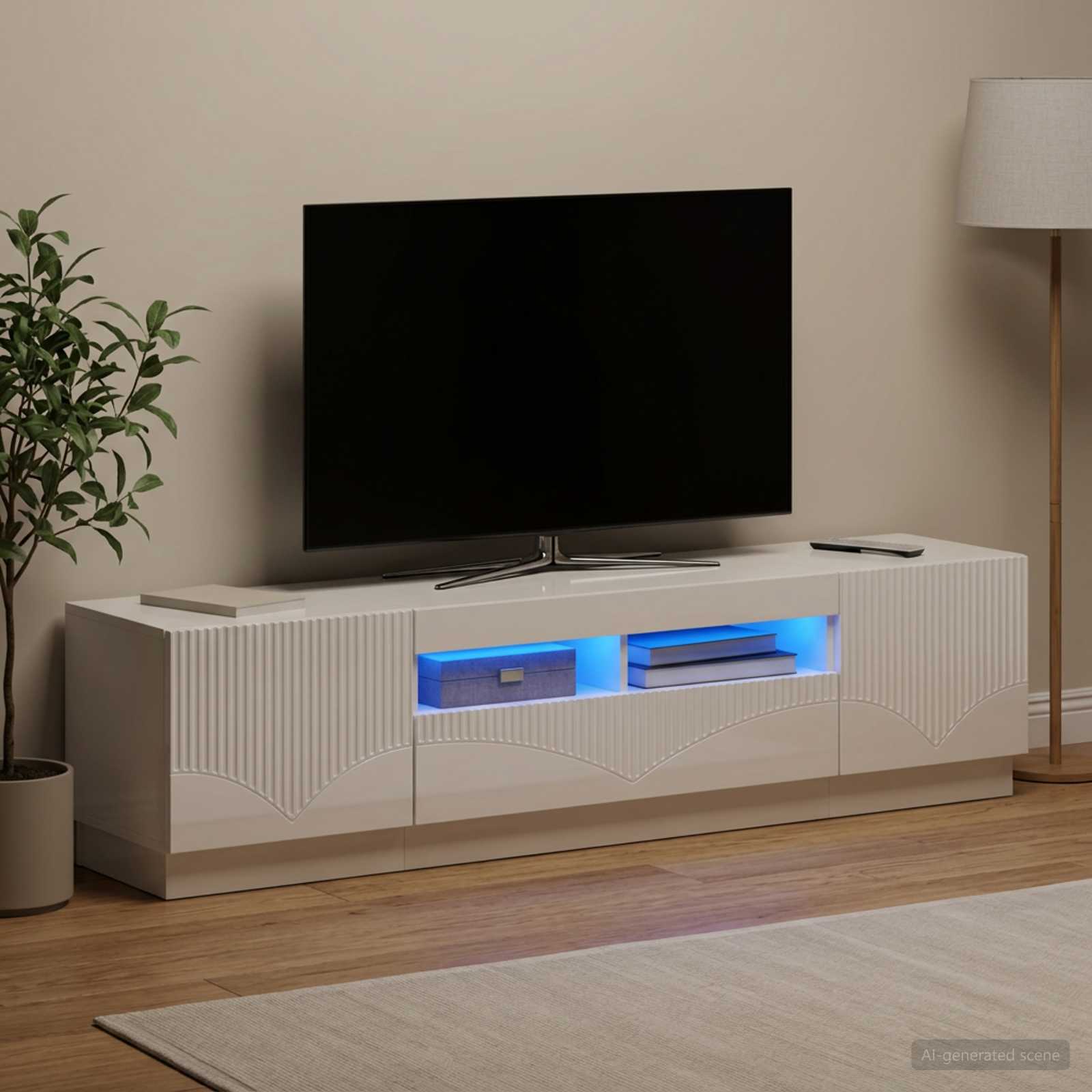 5-teiliges LED TV Schrank Hochglanz Weiß Holzwerkstoff
