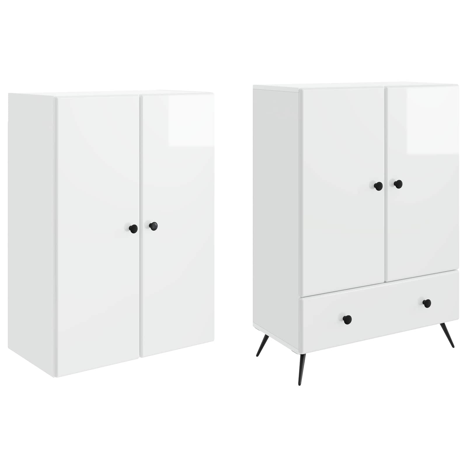 Schrankset 2 pcs Hochglanz Weiß Holzwerkstoff