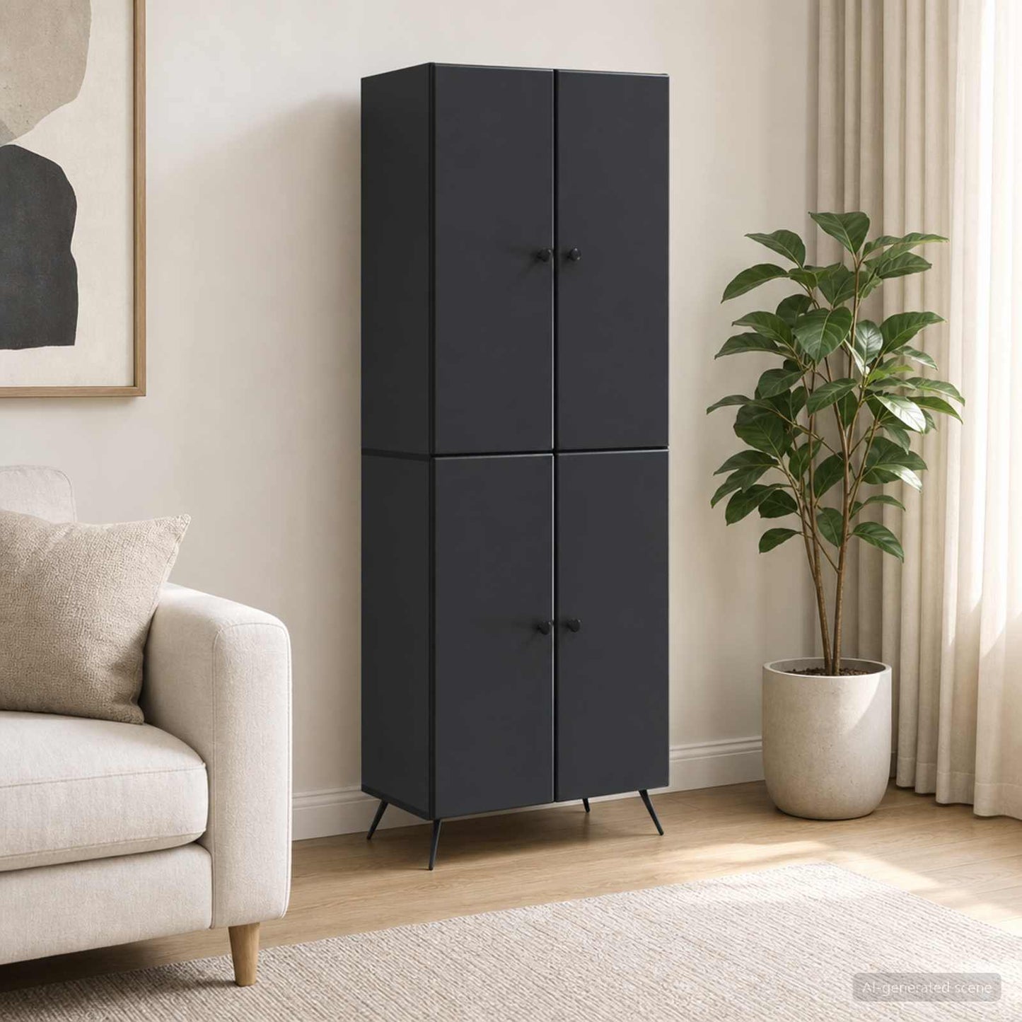 Schrankset 2 pcs Schwarz Holzwerkstoff