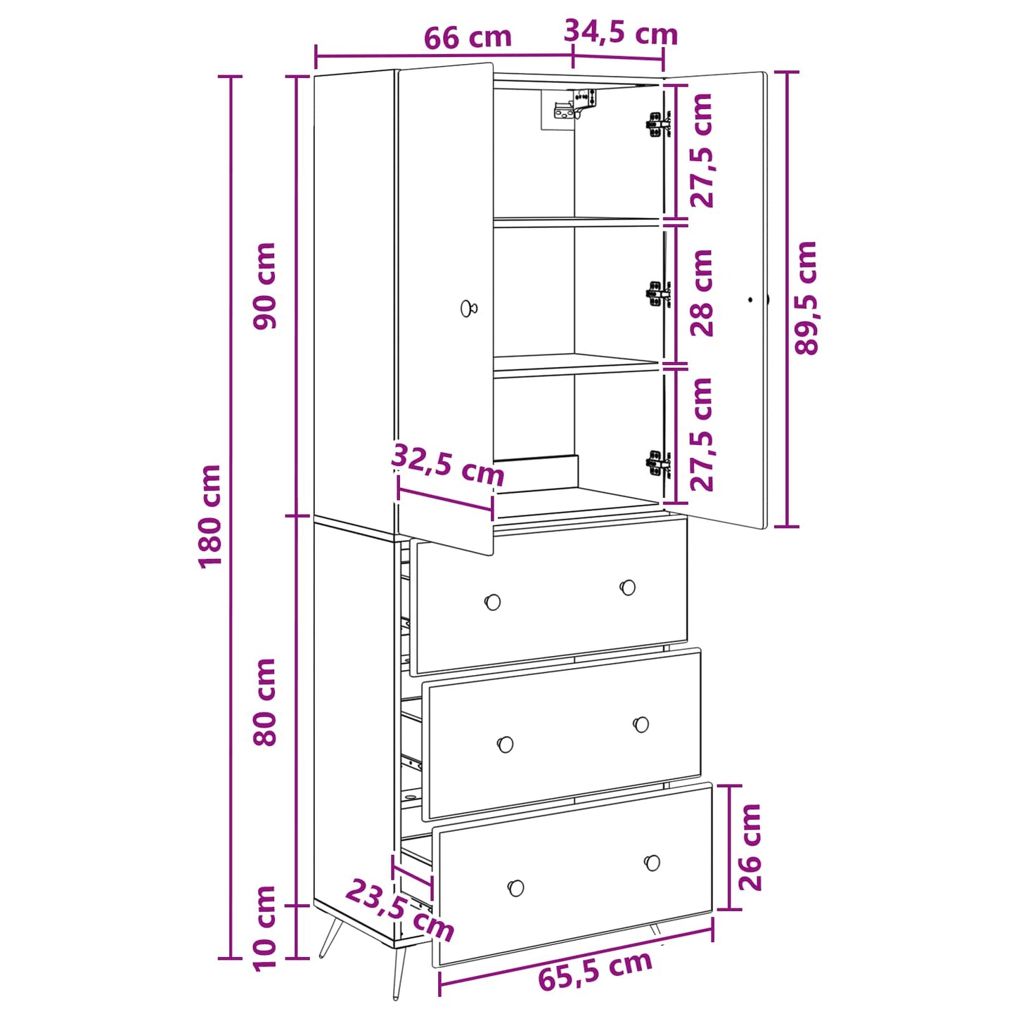 Schrankset 2 stk. 66 x 34,5 x 90 cm Holzwerkstoff Artisan-Eiche