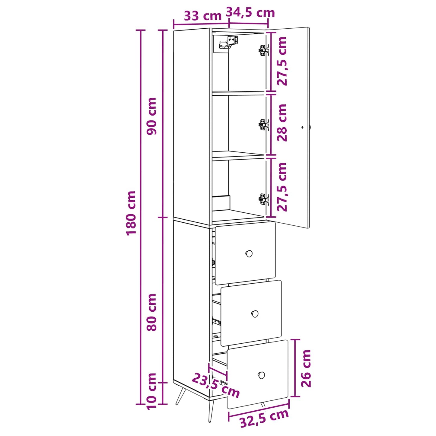 Schrankset 2 stk. 34,5 x 34,5 x 90 cm Holzwerkstoff