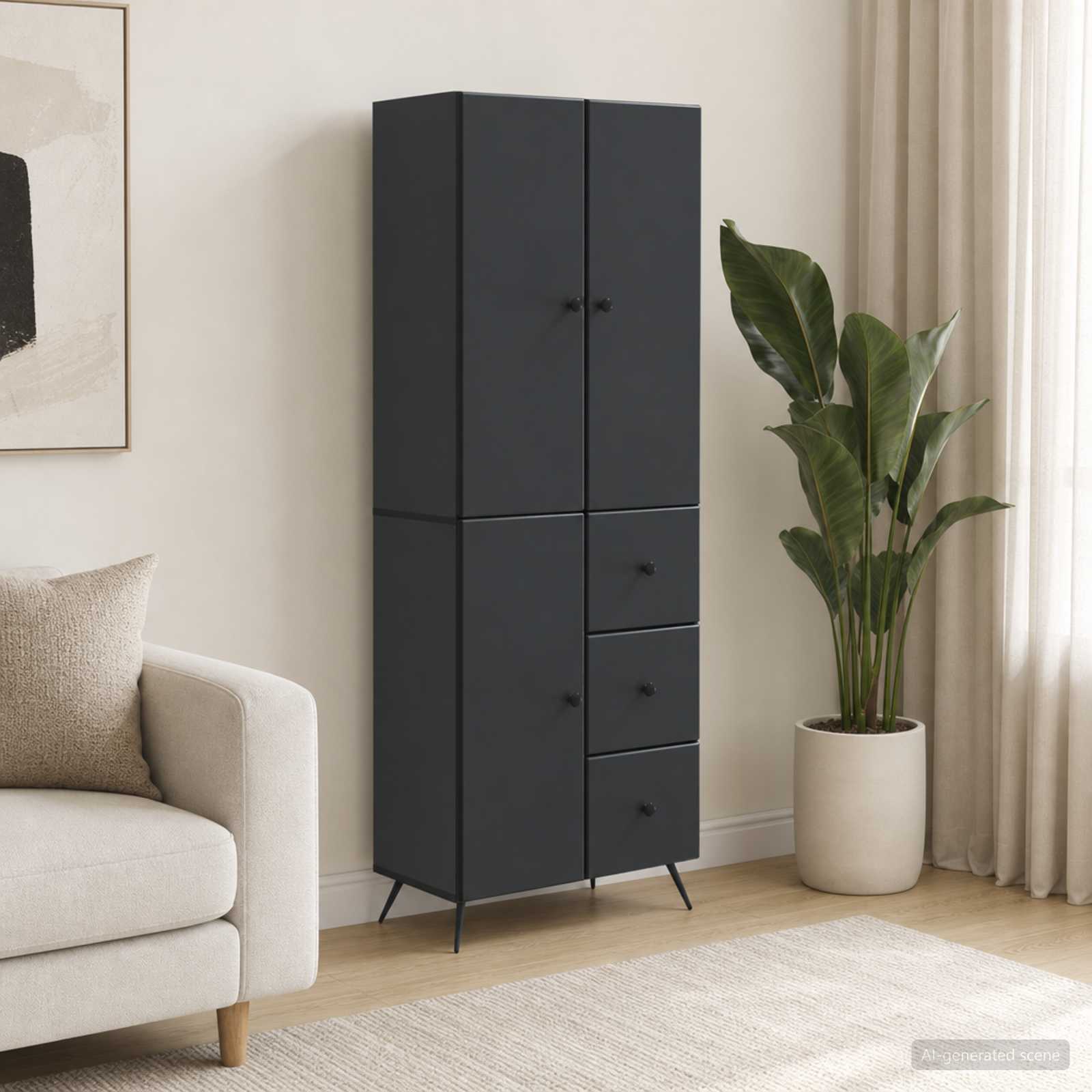 Schrankset 2 pcs Schwarz Holzwerkstoff