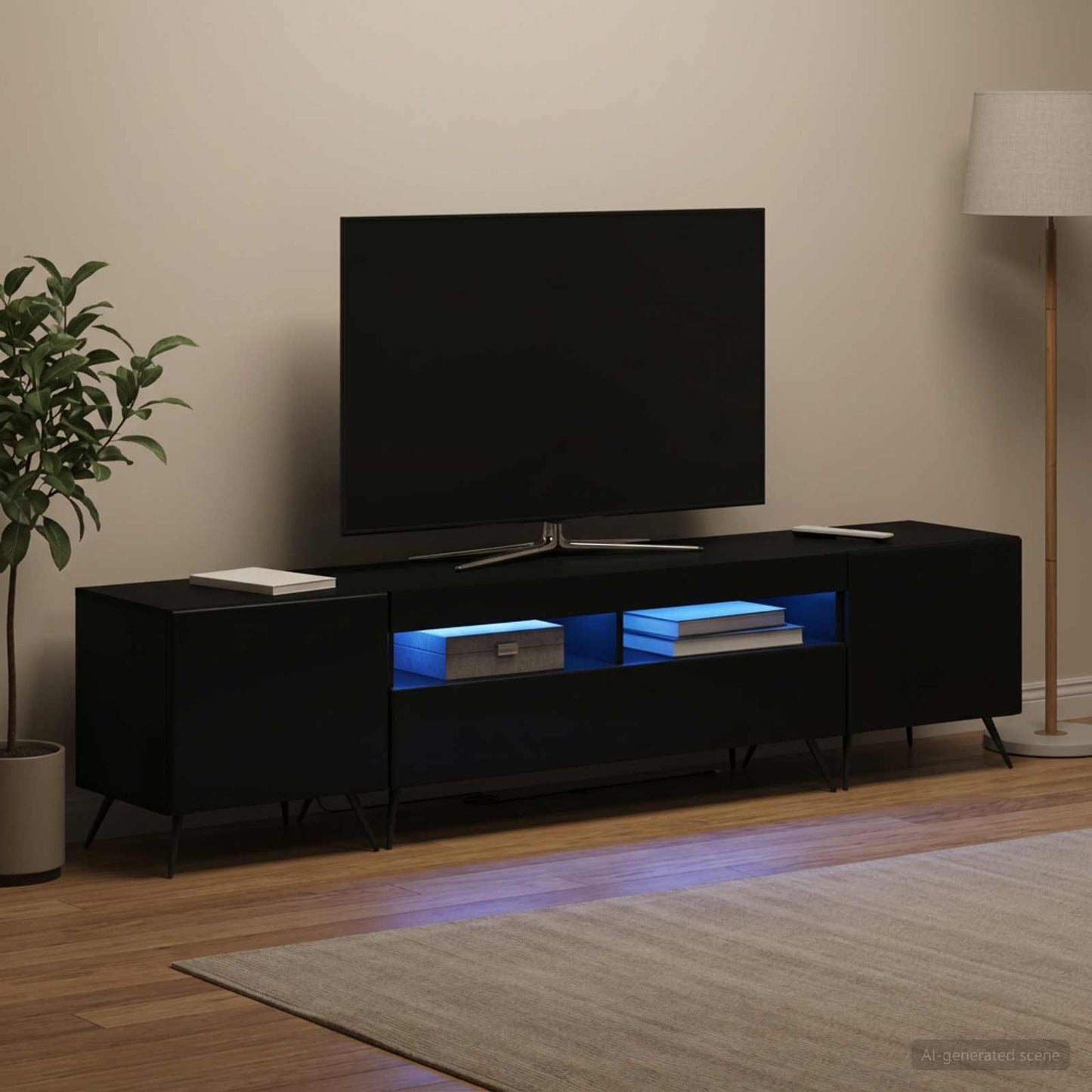 5-teiliges LED TV Schrank Schwarz Holzwerkstoff