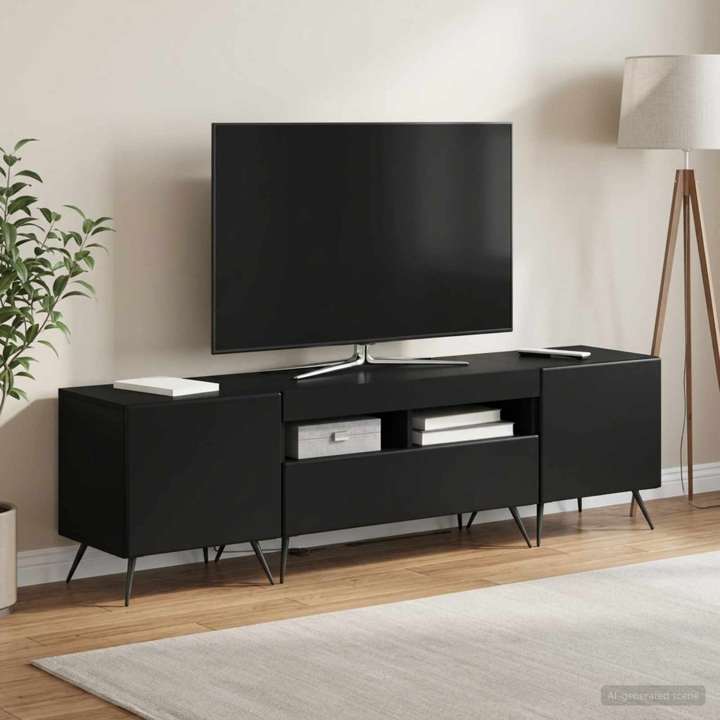 5-teiliges LED TV Schrank Schwarz Holzwerkstoff