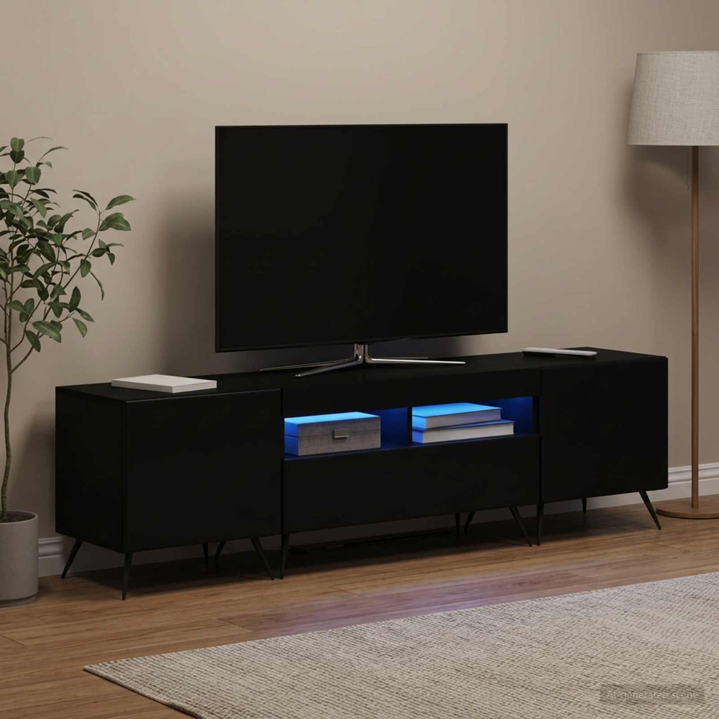 5-teiliges LED TV Schrank Schwarz Holzwerkstoff