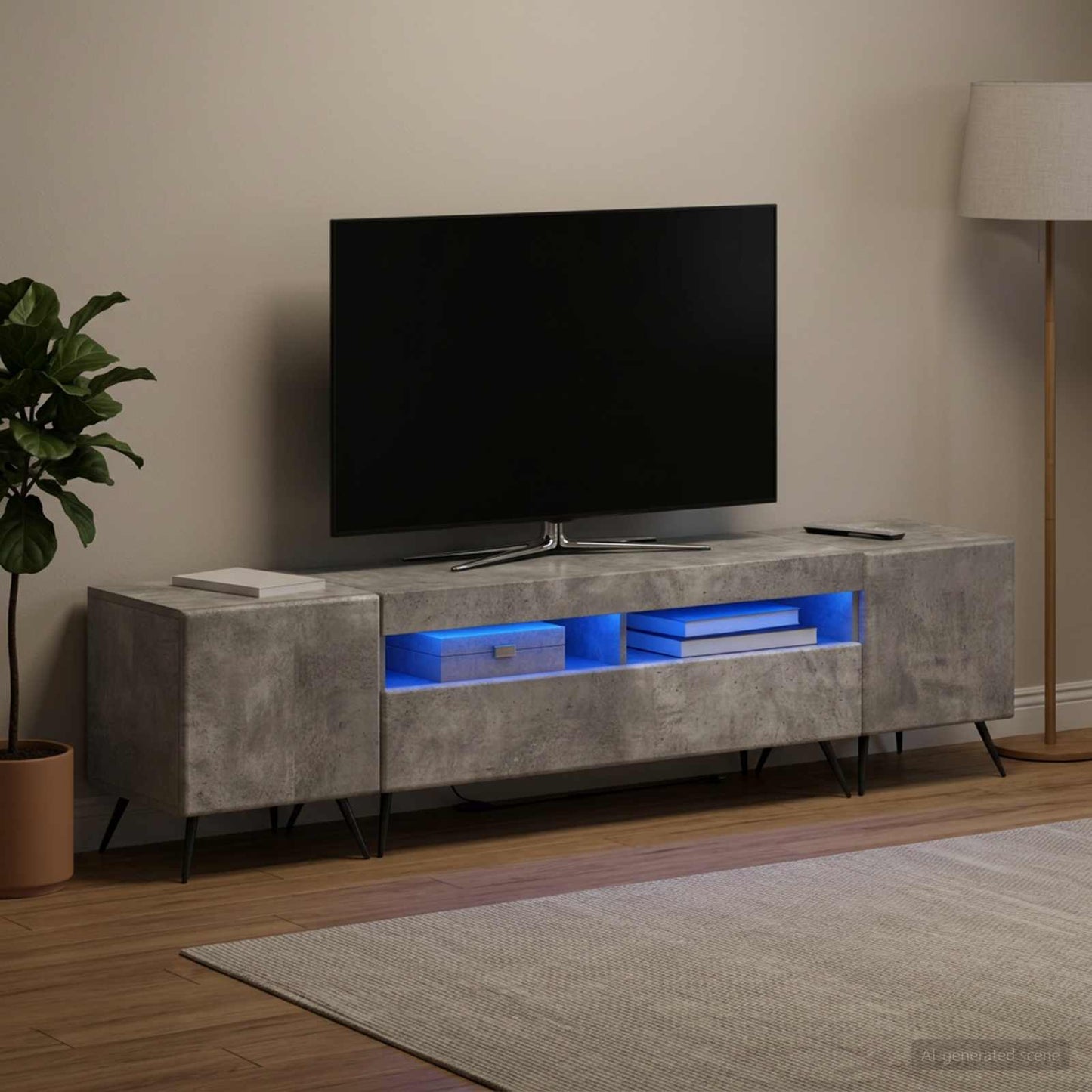 5-teiliges LED TV Schrank Betongrau Holzwerkstoff