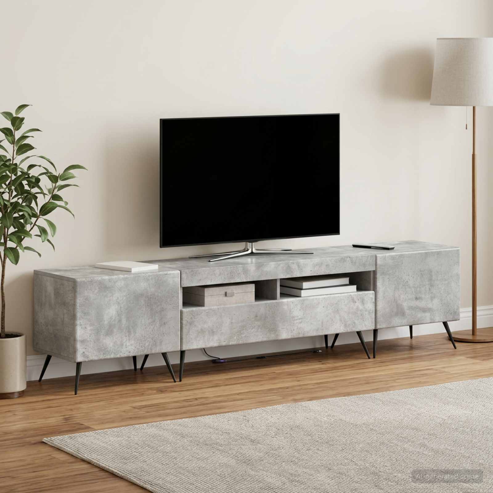 5-teiliges LED TV Schrank Betongrau Holzwerkstoff