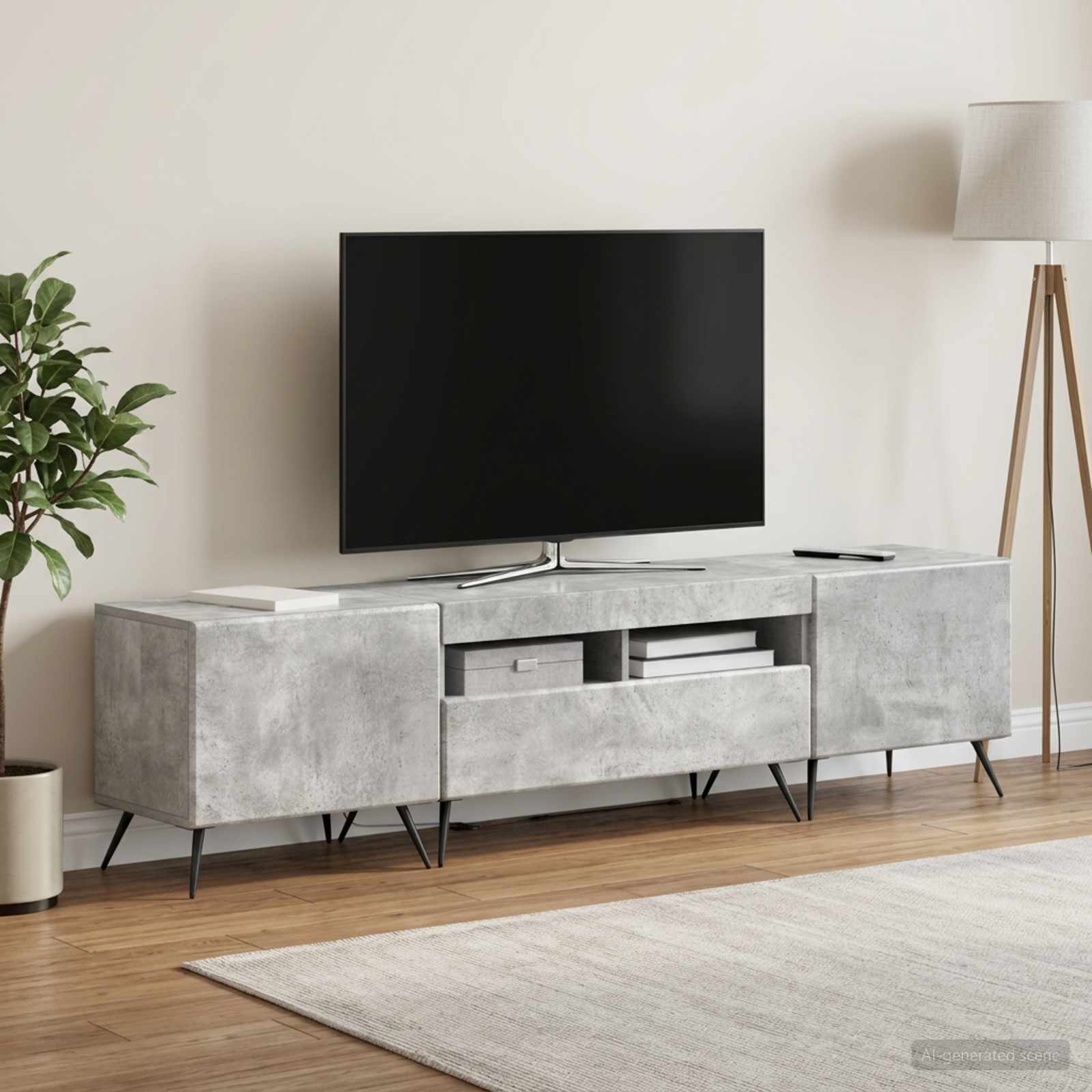 5-teiliges LED TV Schrank Betongrau Holzwerkstoff