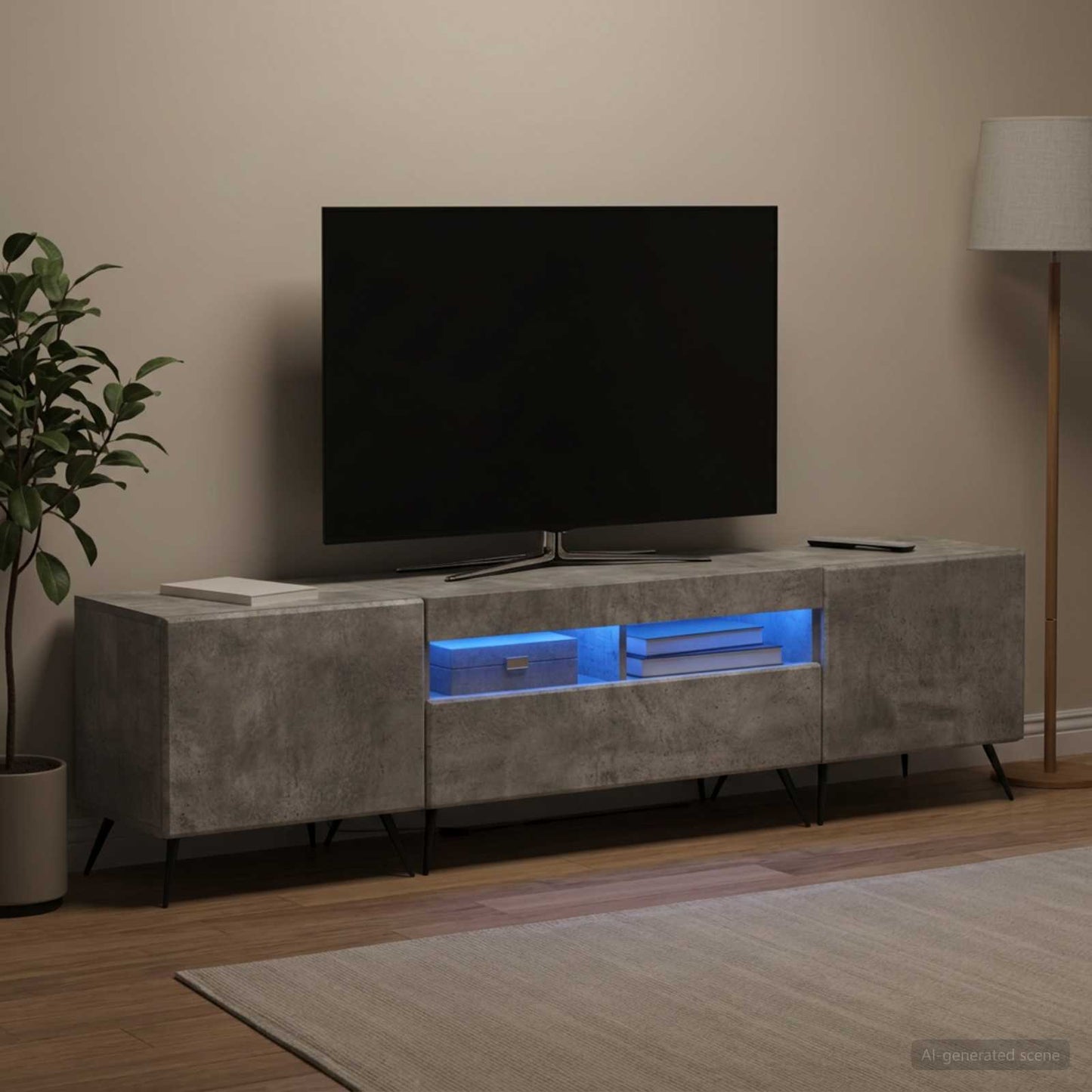 5-teiliges LED TV Schrank Betongrau Holzwerkstoff