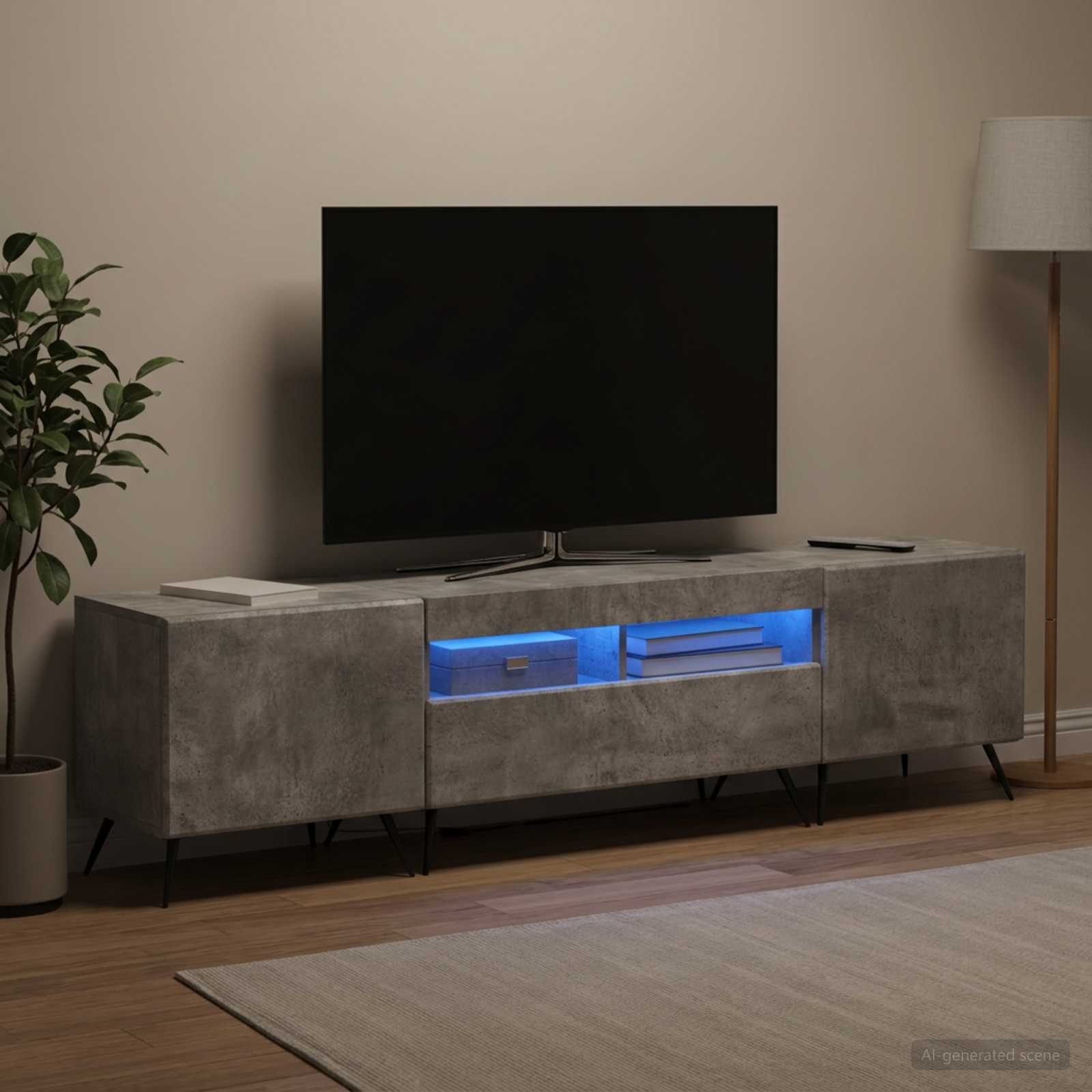 5-teiliges LED TV Schrank Betongrau Holzwerkstoff