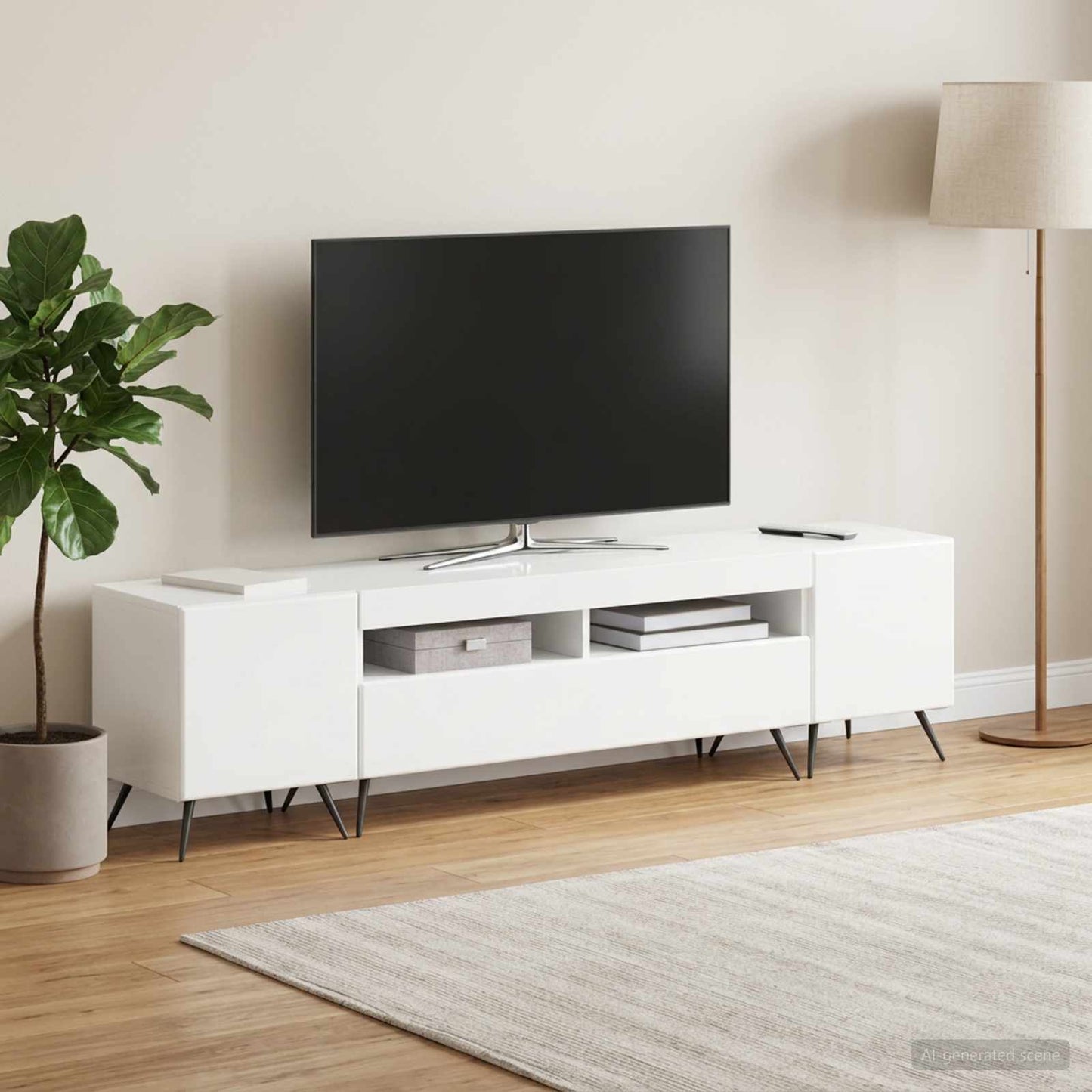 5-teiliges LED TV Schrank Hochglanz Weiß Holzwerkstoff