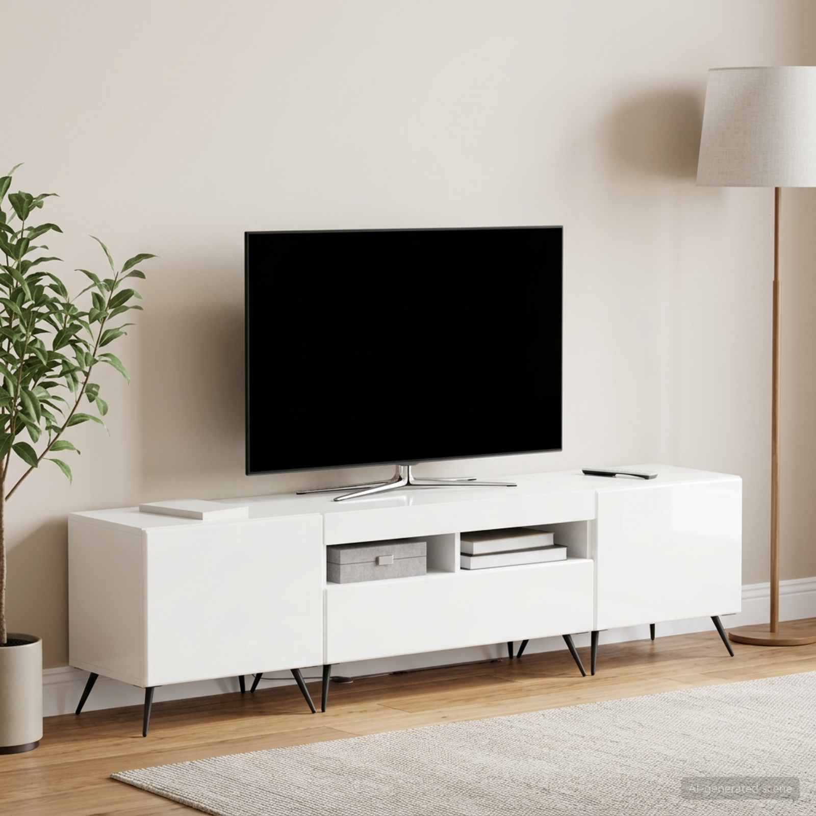 5-teiliges LED TV Schrank Hochglanz Weiß Holzwerkstoff