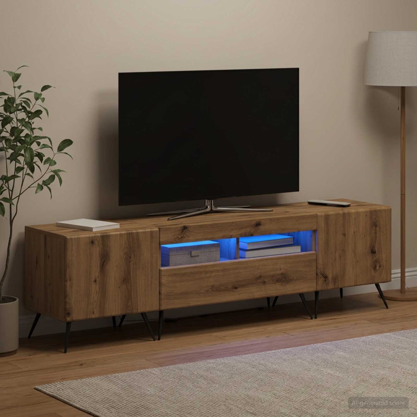 5-teiliges LED TV Schrank Artisan-Eiche Holzwerkstoff