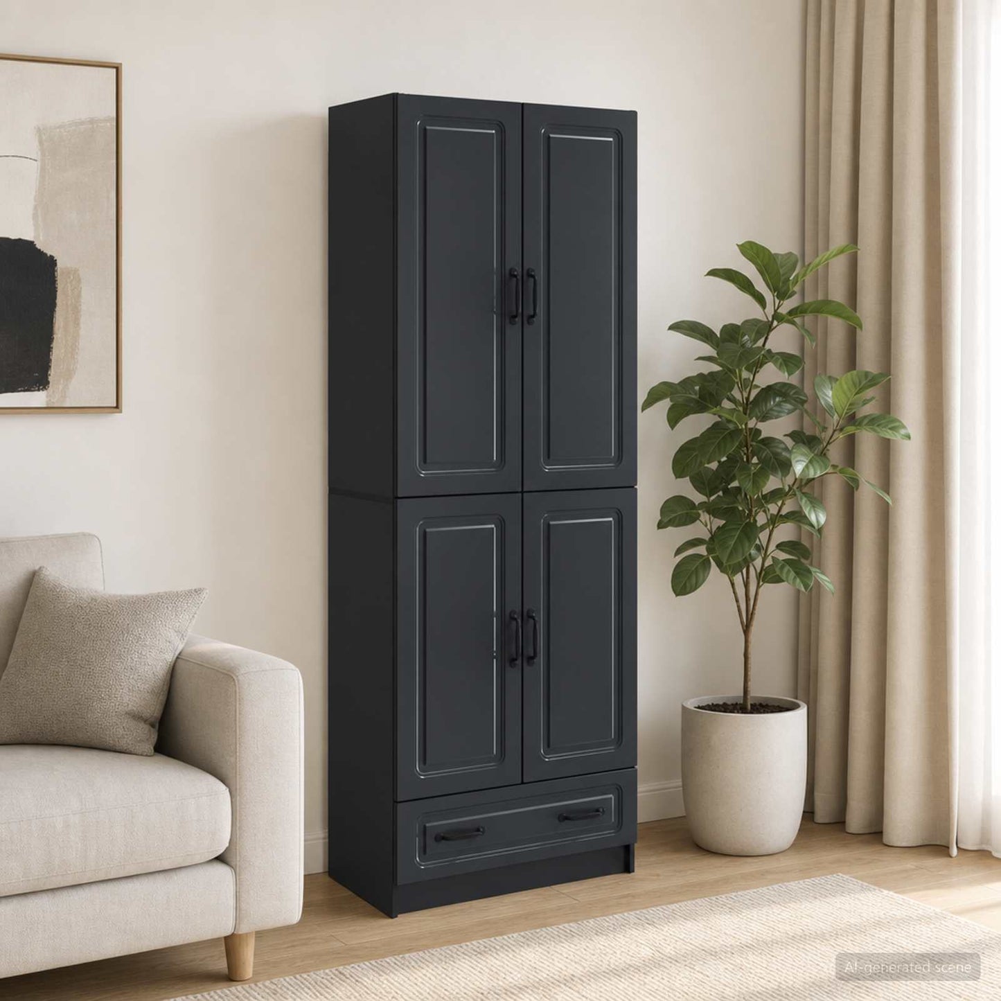Schrankset 2 pcs Schwarz Holzwerkstoff