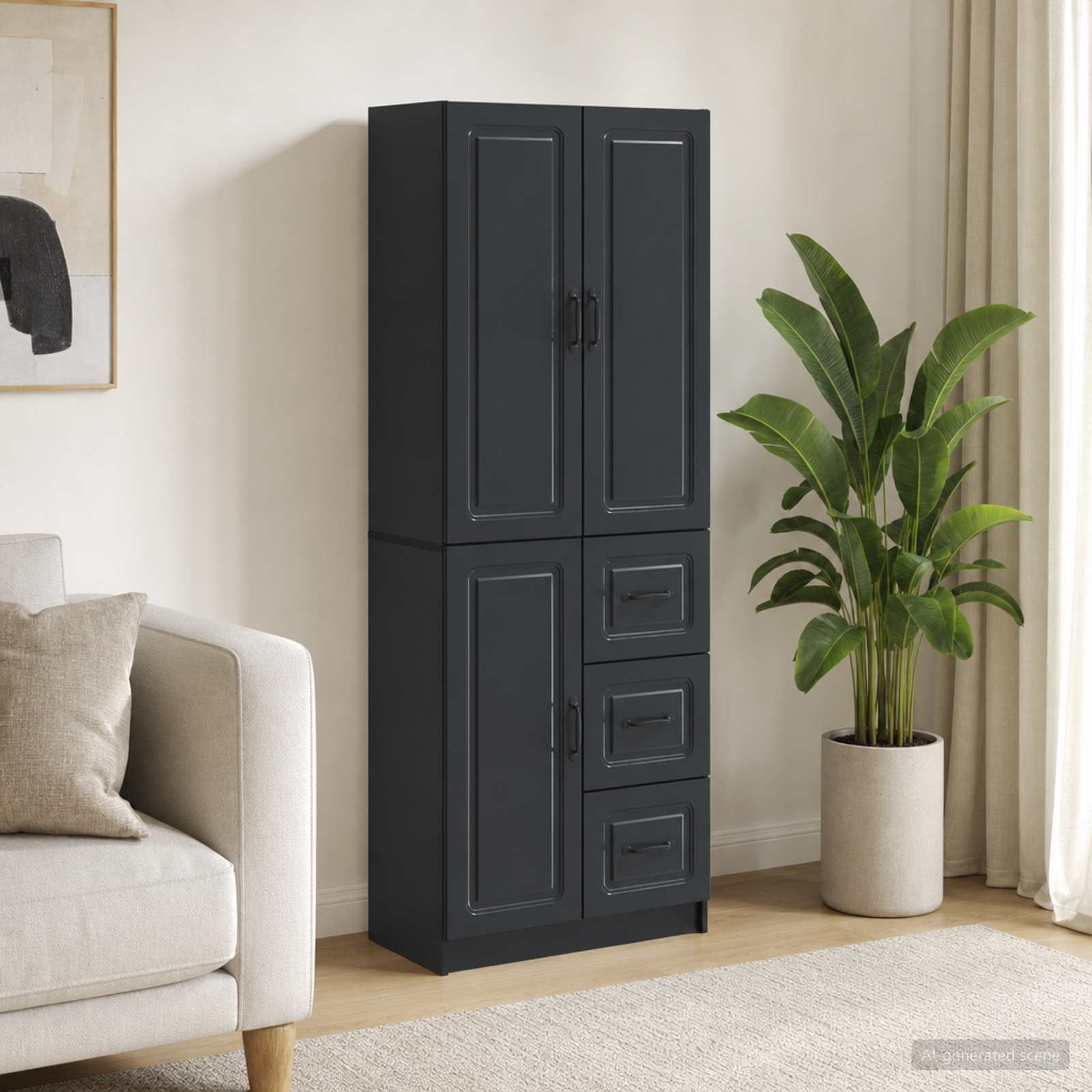 Schrankset 2 pcs Schwarz Holzwerkstoff