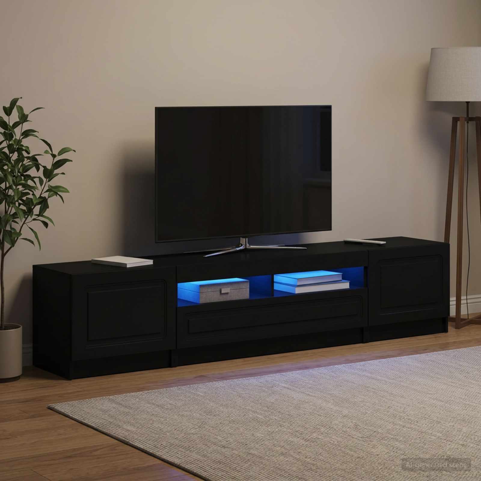 5-teiliges LED TV Schrank Schwarz Holzwerkstoff