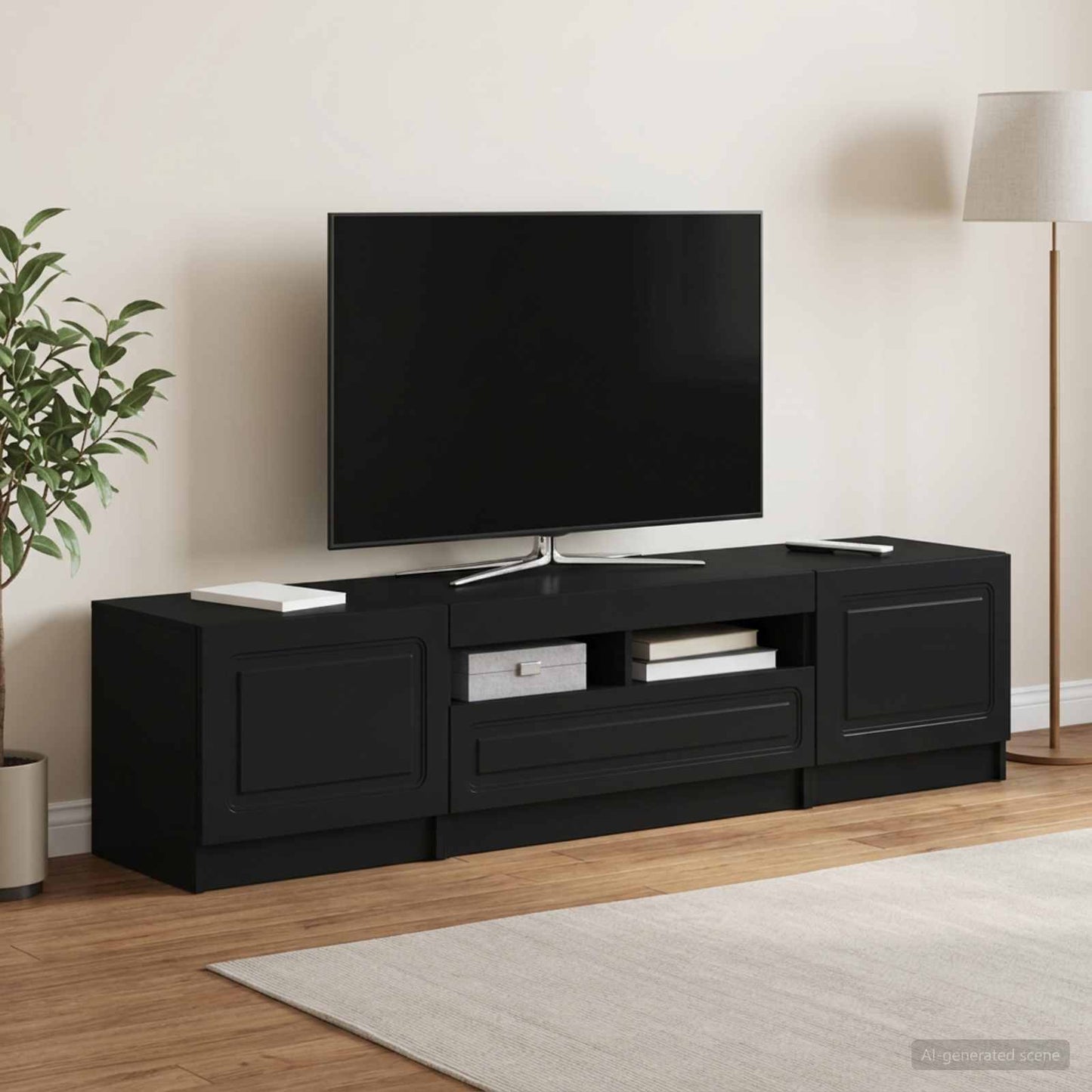 5-teiliges LED TV Schrank Schwarz Holzwerkstoff