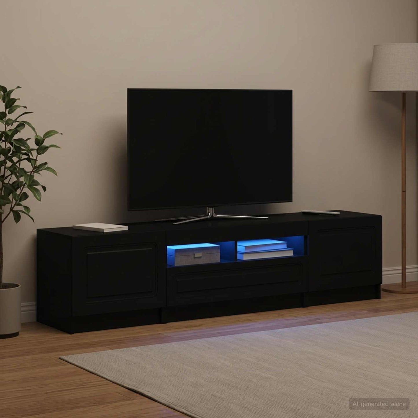 5-teiliges LED TV Schrank Schwarz Holzwerkstoff