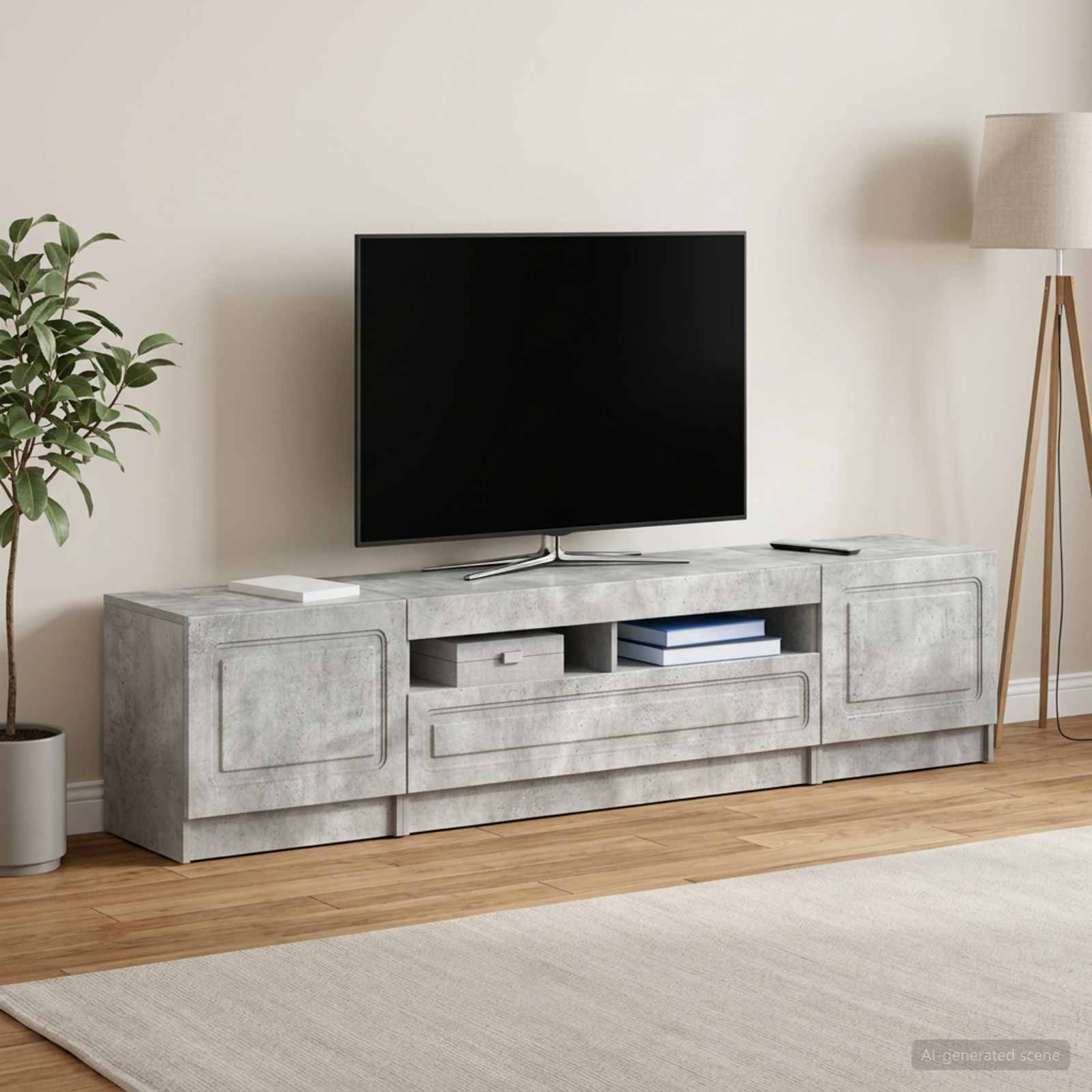 5-teiliges LED TV Schrank Betongrau Holzwerkstoff