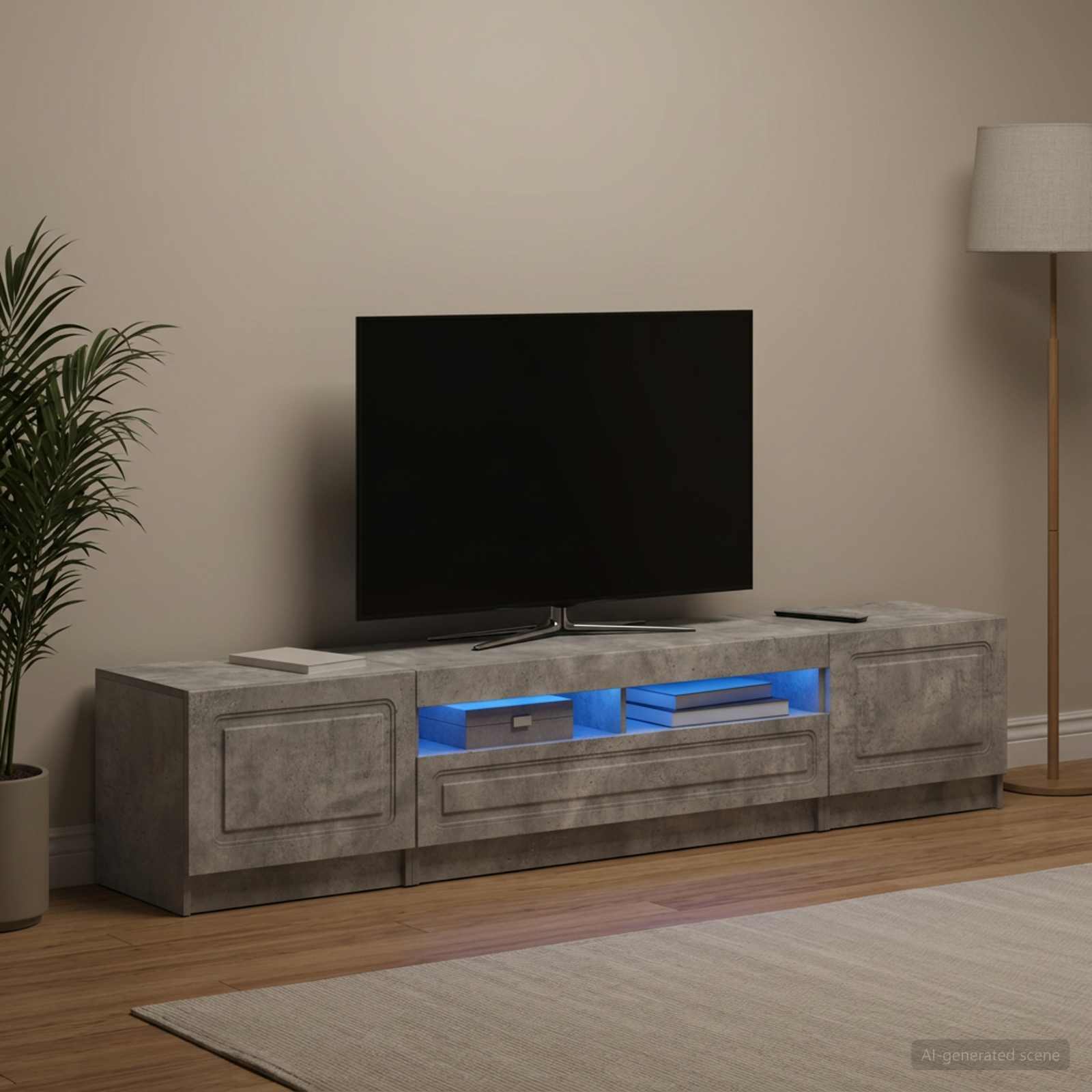 5-teiliges LED TV Schrank Betongrau Holzwerkstoff
